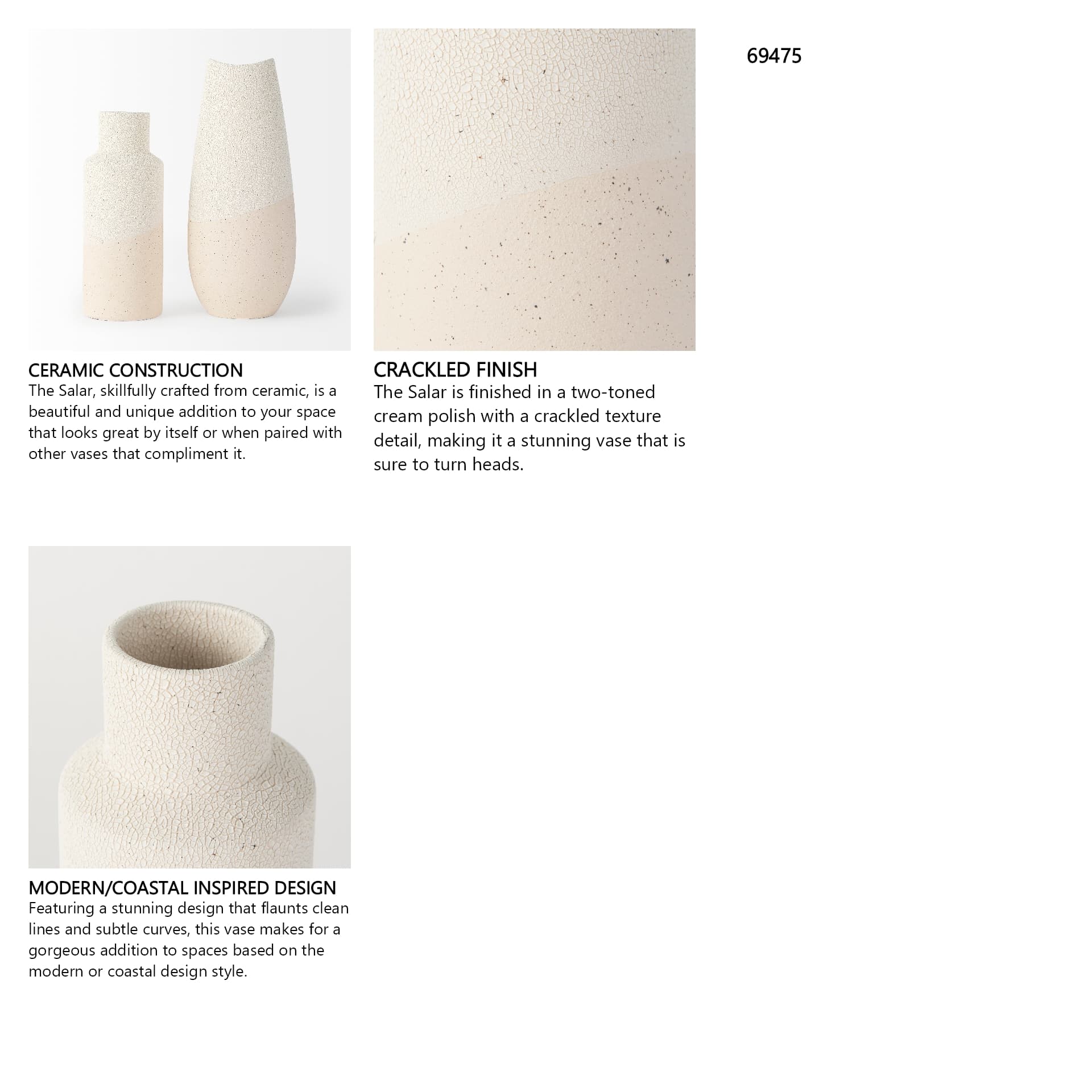 Salar 4.5L x 4.5W x 11.0H Cream Gourd Style Crackled Ceramic Vase — in a styled room