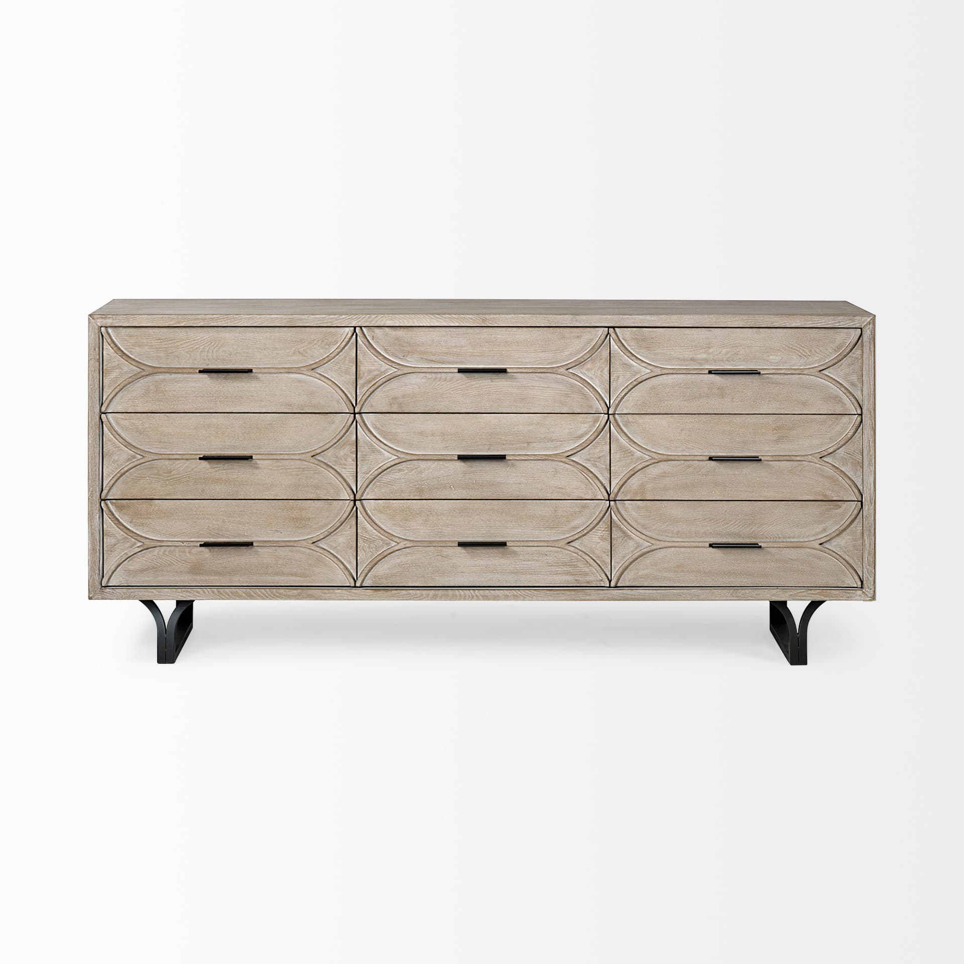 Giselle II Brown Fir Veneer W/Black Metal Leg 9 Drawer Sideboard — product photograph