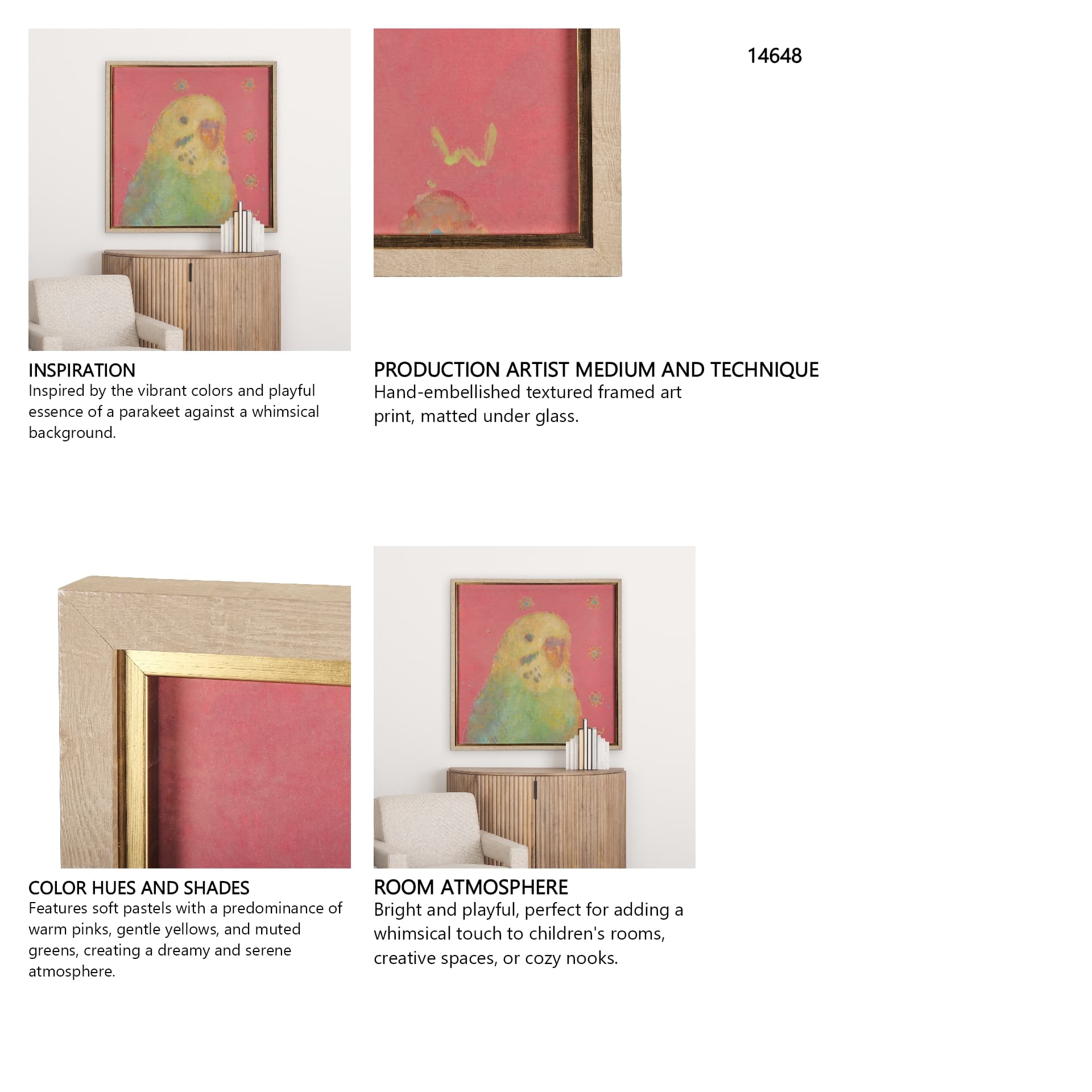 Pop Birds - Sore by Mercana Studio a Hand Embellished Textured Framed Art Print Matted under Glass — in a styled room
