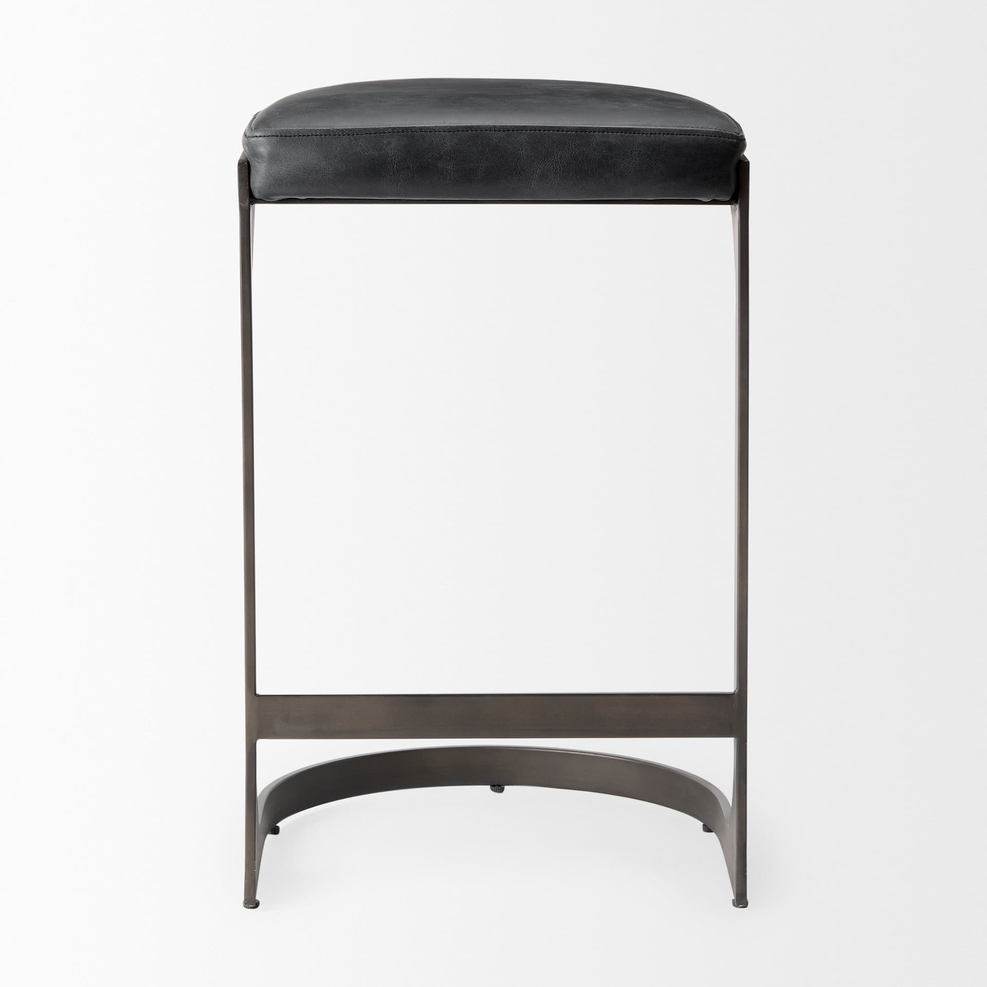 Tyson Backless 28in Seat Bar Stool | Black Leather w/ Black Metal — product photograph