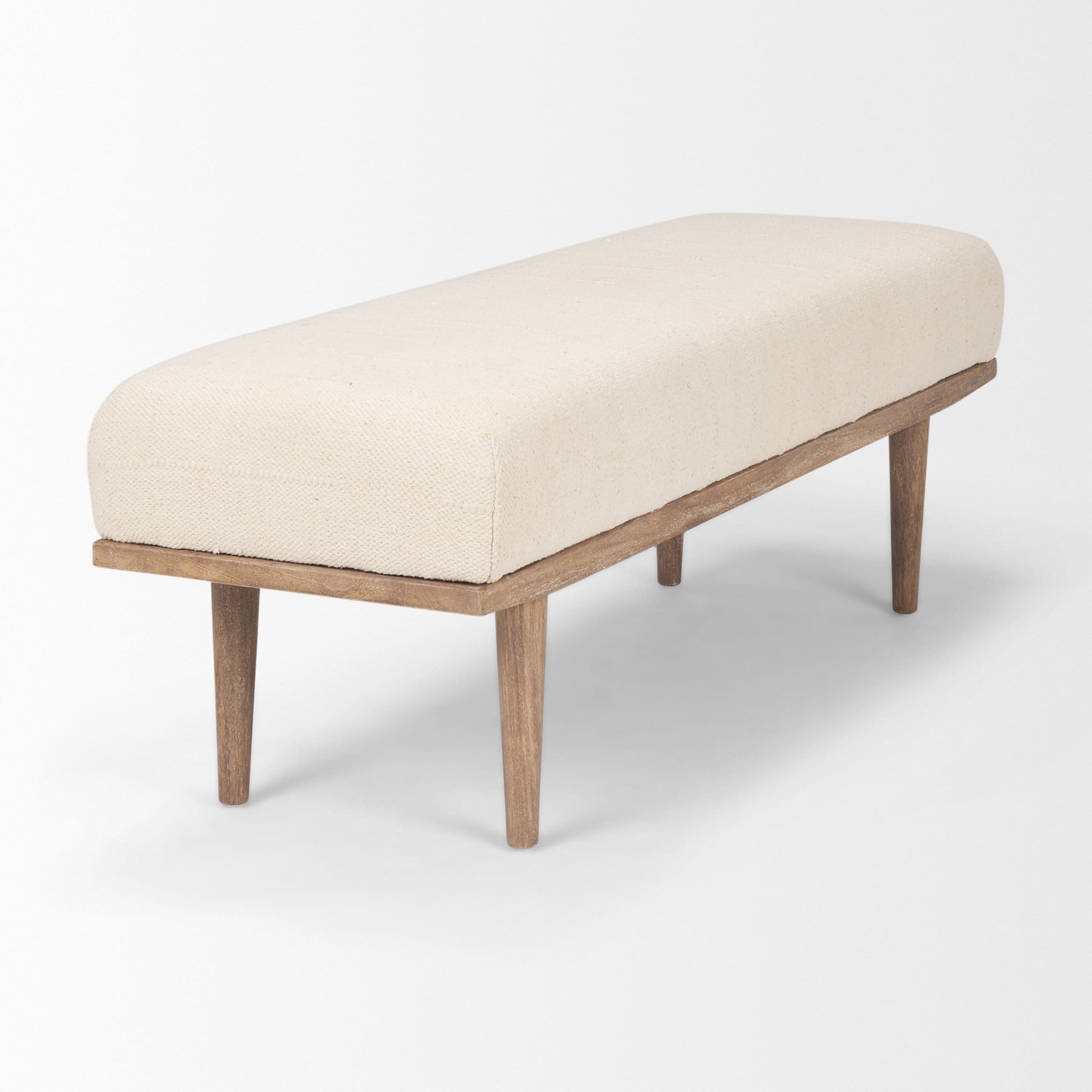 Shae Brown Wood w/ Oatmeal Fabric Bench — product photograph
