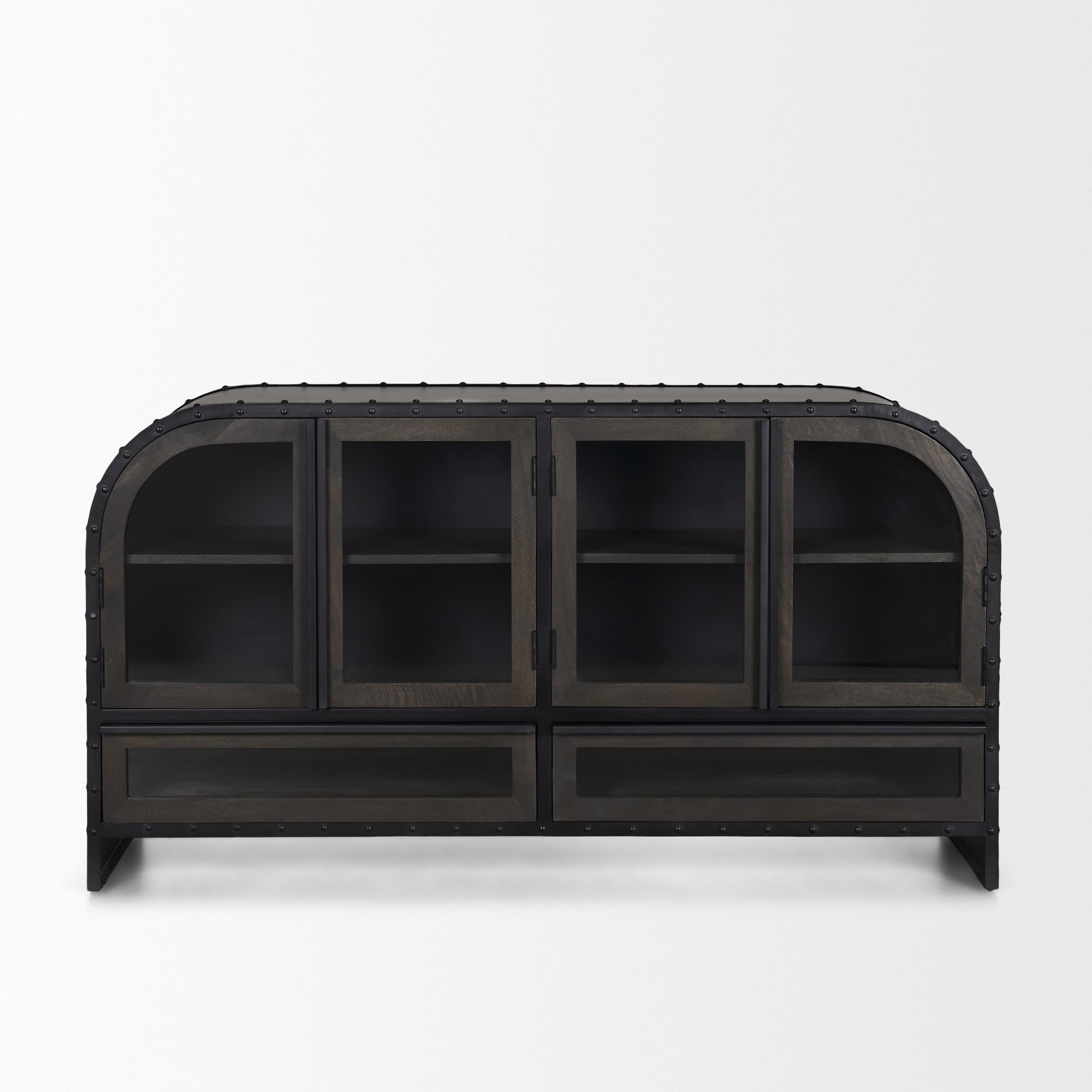 Gehry I 62.3x16.5 Black Metal Frame w/Wood Accent 4 Cabinet Door Two Drawer Sideboard — product photograph