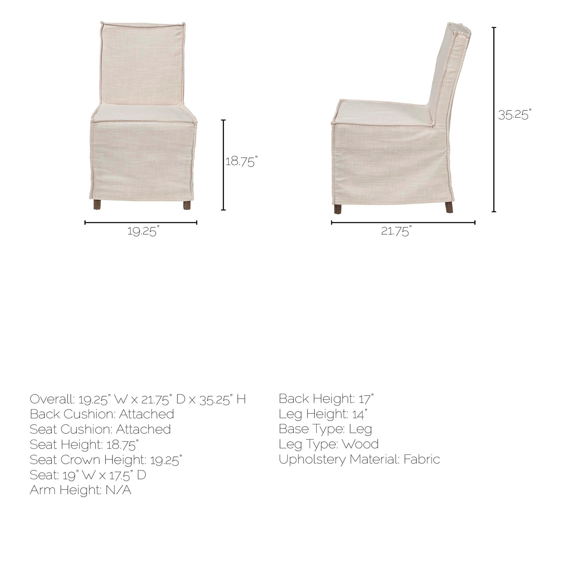 Elbert Solid Back Dining Side Chair | Cream Fabric w/ Brown Wood — product photograph