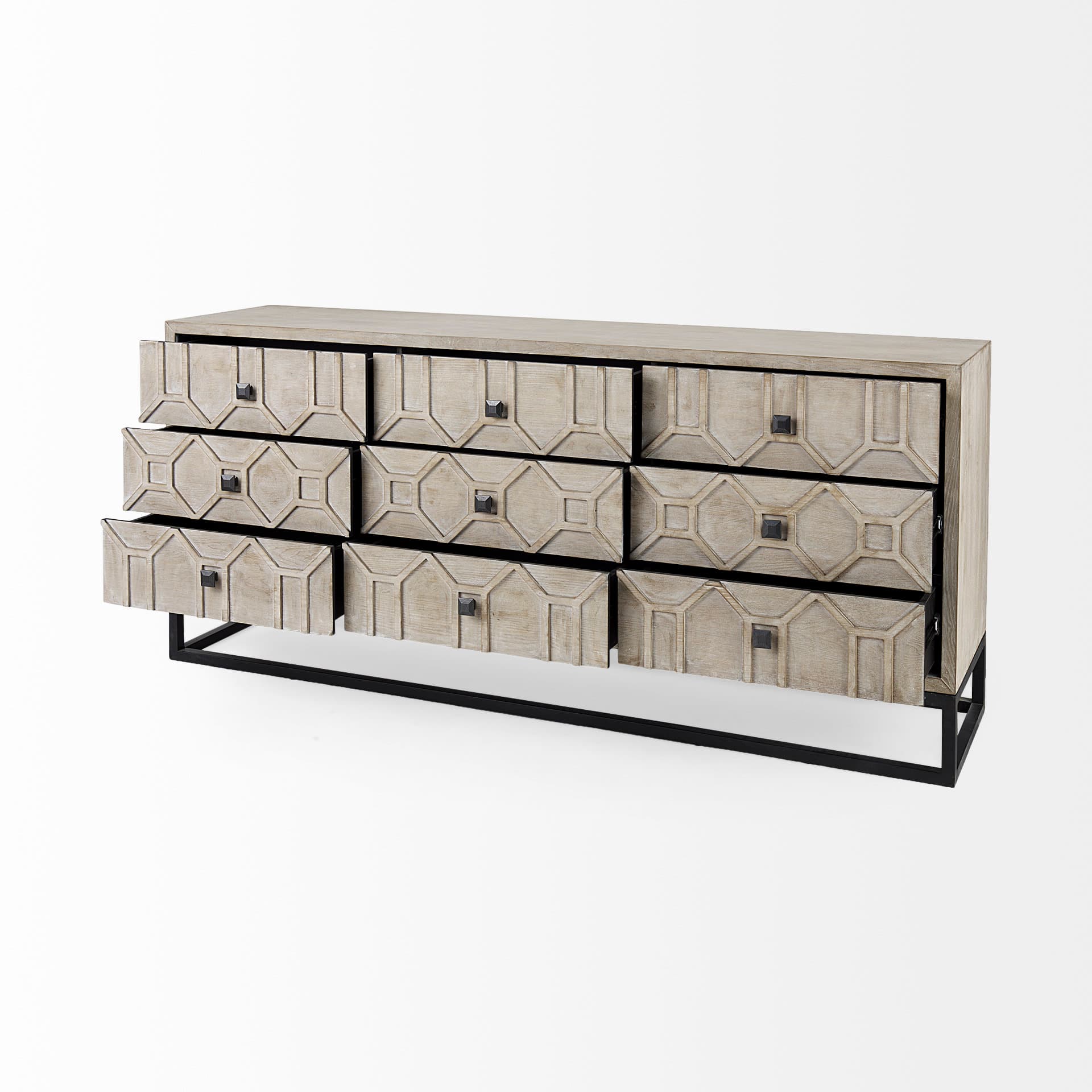 Genevieve II Light Brown Fir Veneer 9 Drawer Sideboard — product photograph