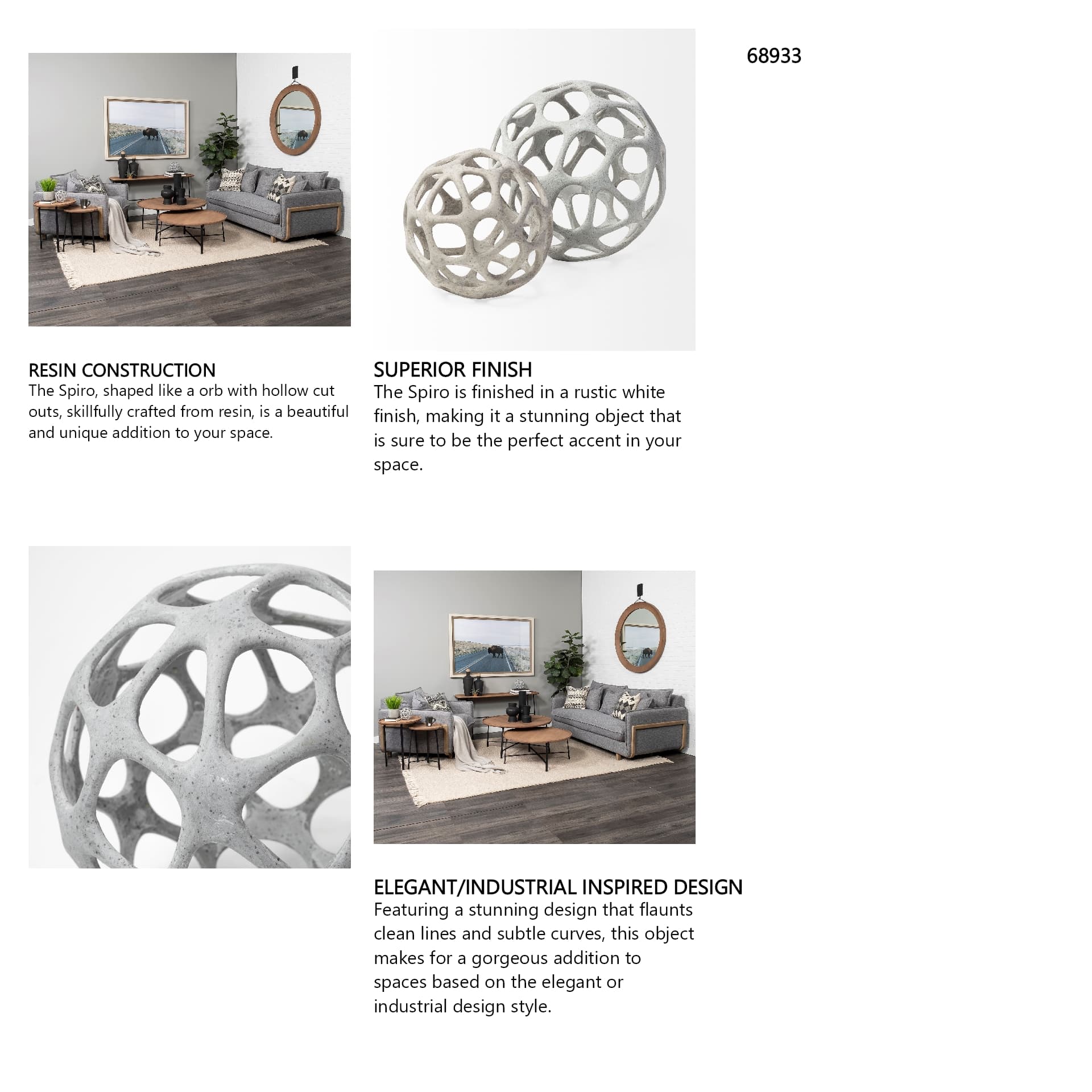 Spiro 7L x 7W Off-White Hollow Decorative Orb — in a styled room