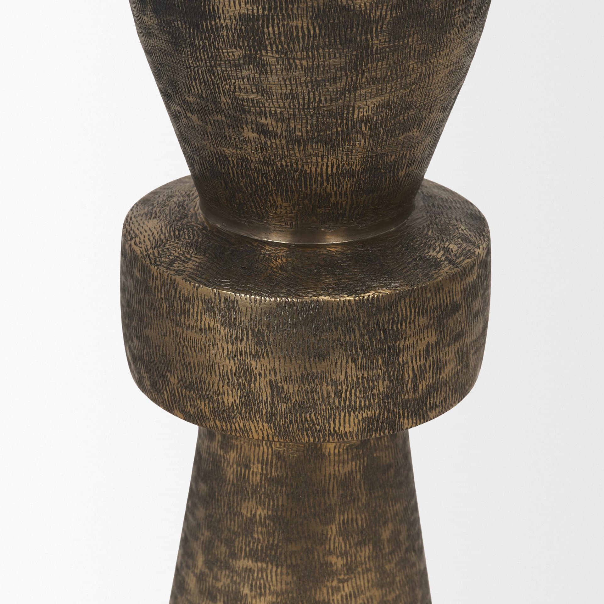 Odilia Small Textured Antiqued Gold Metal Geometric Pillar Candle Holder — product photograph