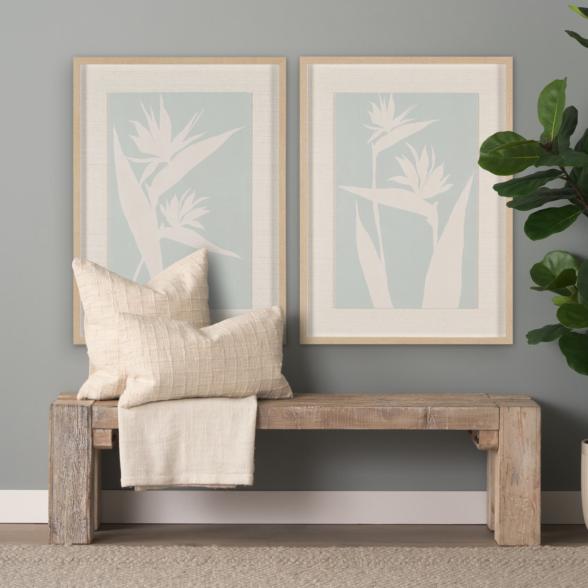 Verdant Silhouettes I by Hannah Dawson Hand Embelished Textured Framed Artwork Matted under Glass — in a styled room