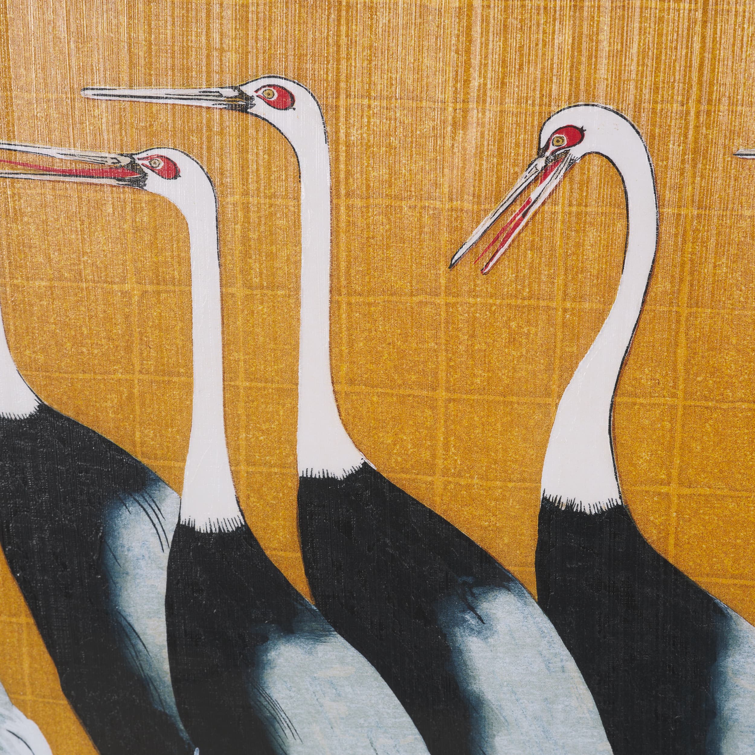 Japanese Red Crown Crane by Ogata Korin Hand-Embellished Textured Framed Artwork Matted under Glass — product photograph