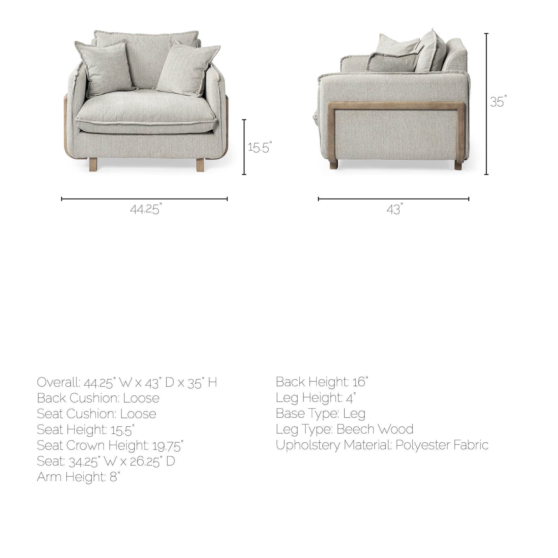 Roy II Frost Gray Upholstered and Brown Wood Frame Arm Chair — product photograph