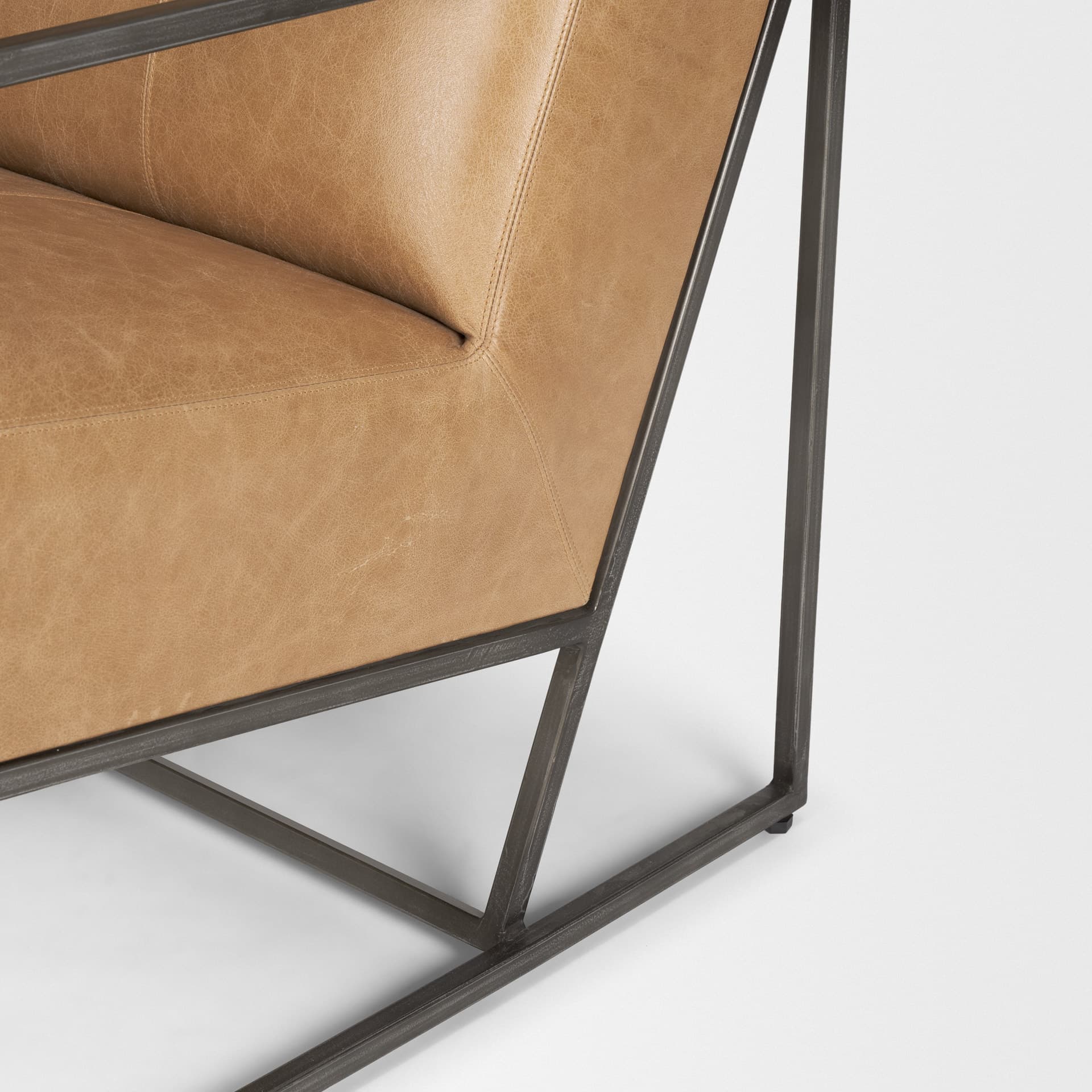 Stratton Gunmetal w/ Genuine Brown Leather Upholstered Accent Chair — product photograph
