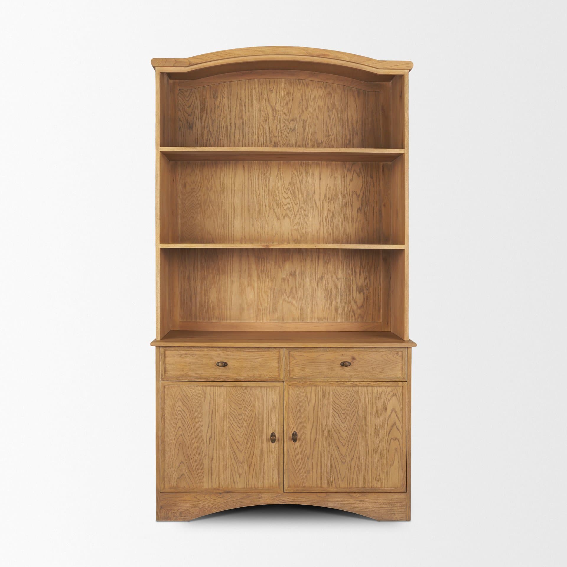 Carrington 85" Sideboard & Hutch | Brown Oak Wood w/ Brass Hardware — product photograph