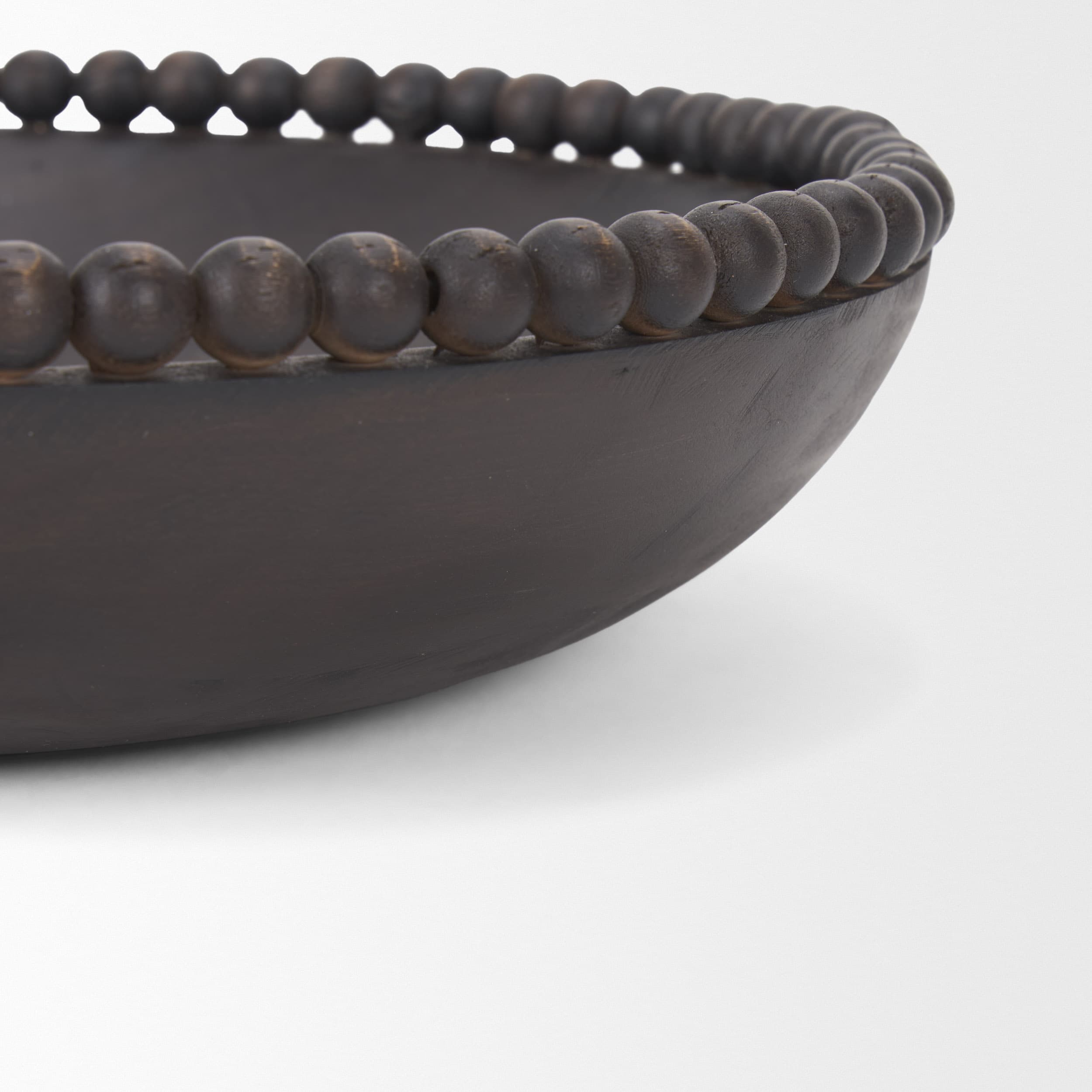 Wendell Dark Brown Wood w/ Wood Beads Round Bowls — product photograph