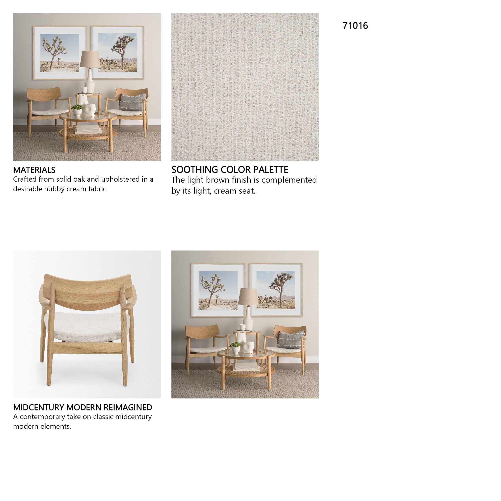 Haggen Light Brown Oak Wood w/ Cream Fabric Accent Chair — in a styled room