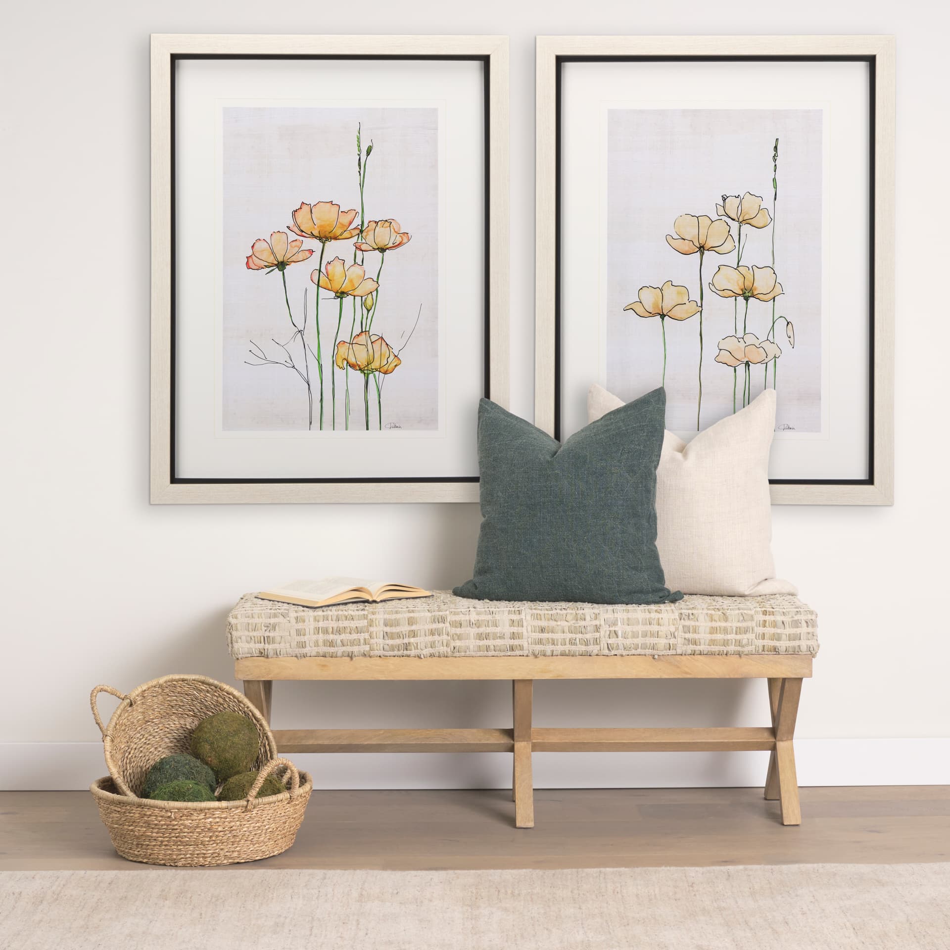 Meadow flowers III by Mercana Studio a Hand Embellished Textured Framed Art Print Matted under Glass — in a styled room