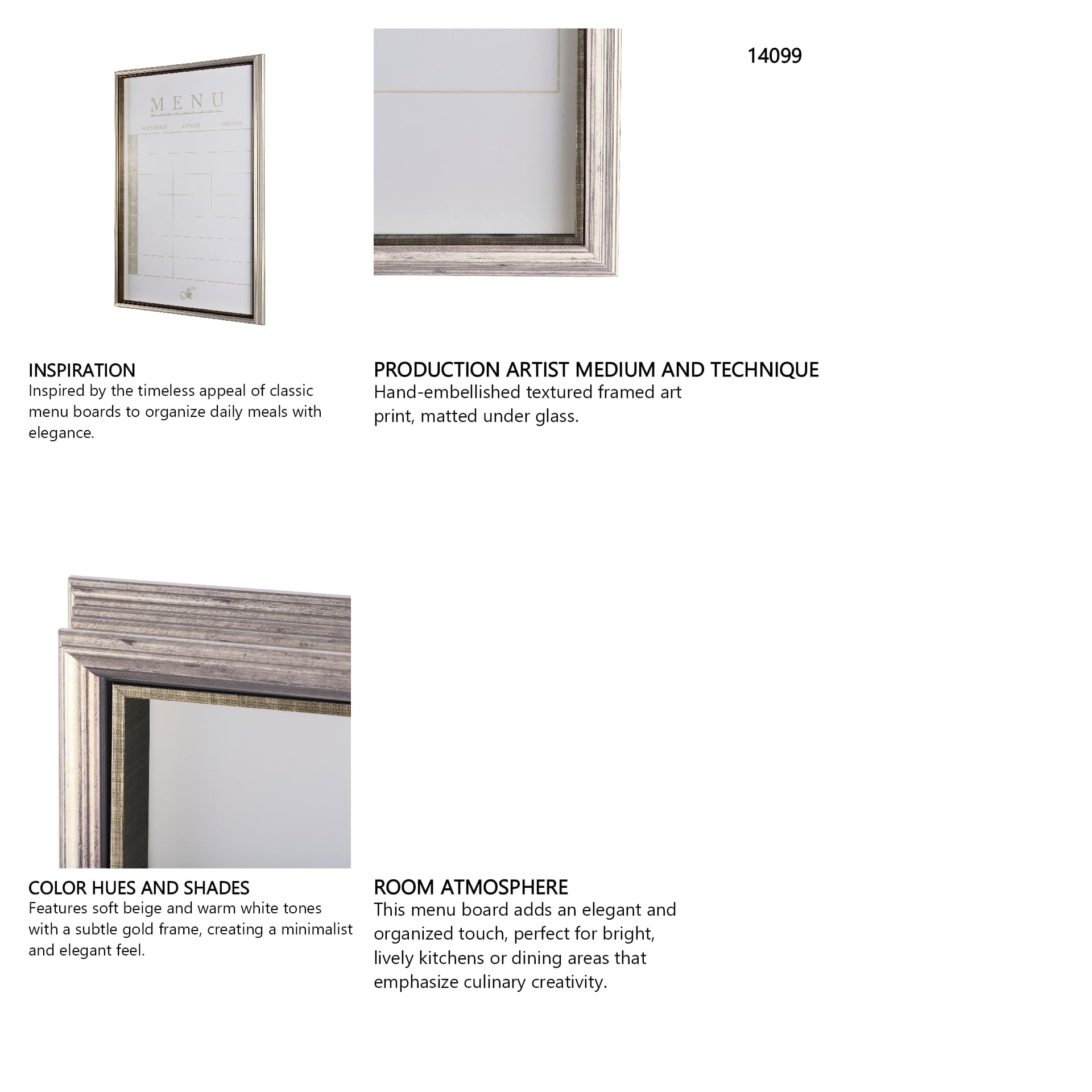 MENU I by Mercana Studio a Hand Embellished Textured Framed Art Print Matted under Glass — in a styled room