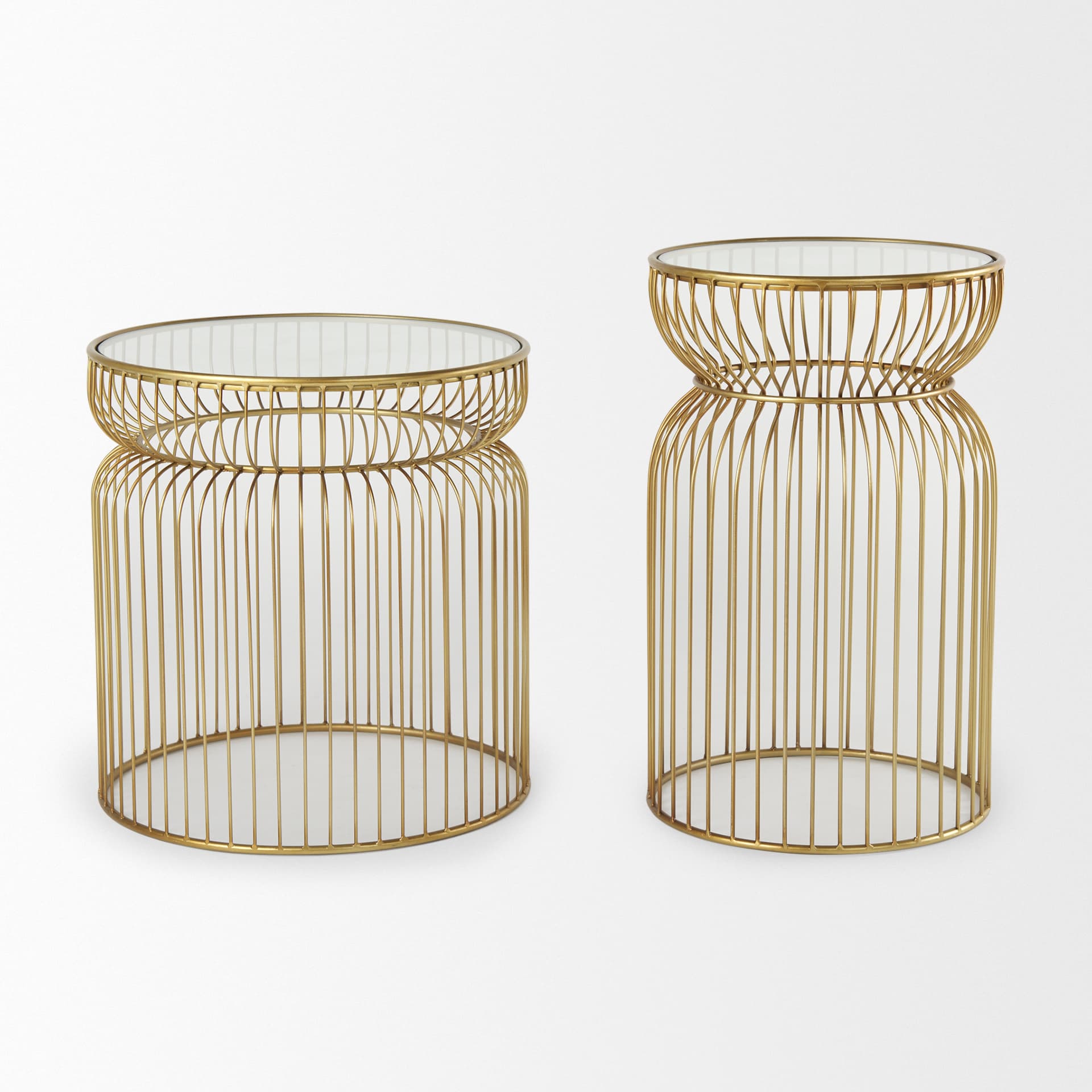 Shani Set of 2 Round, Gold Metal w/ Glass Accent Tables — product photograph