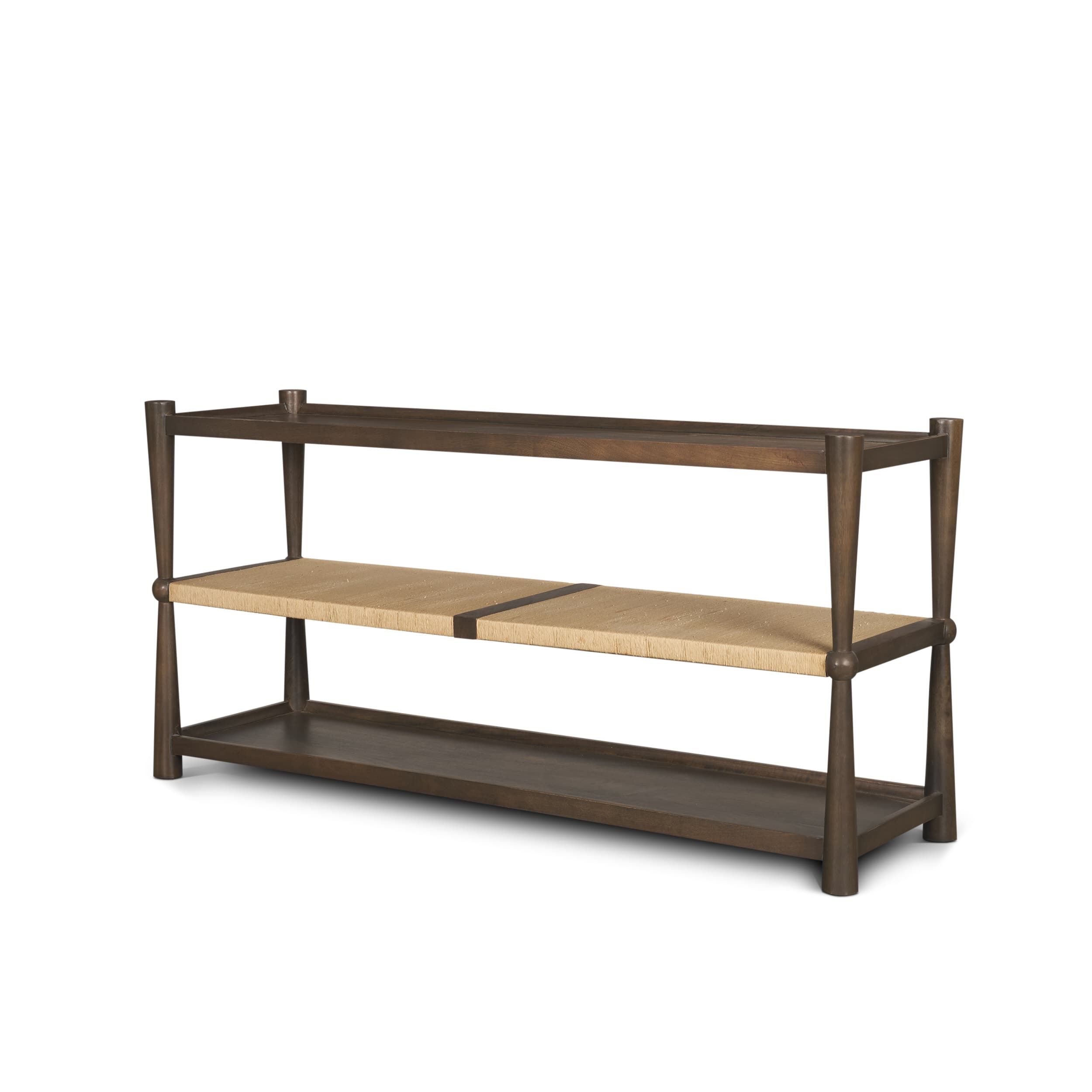 Bondi Dark Brown Wood w/ Paper Rope Shelf Console Table — product photograph