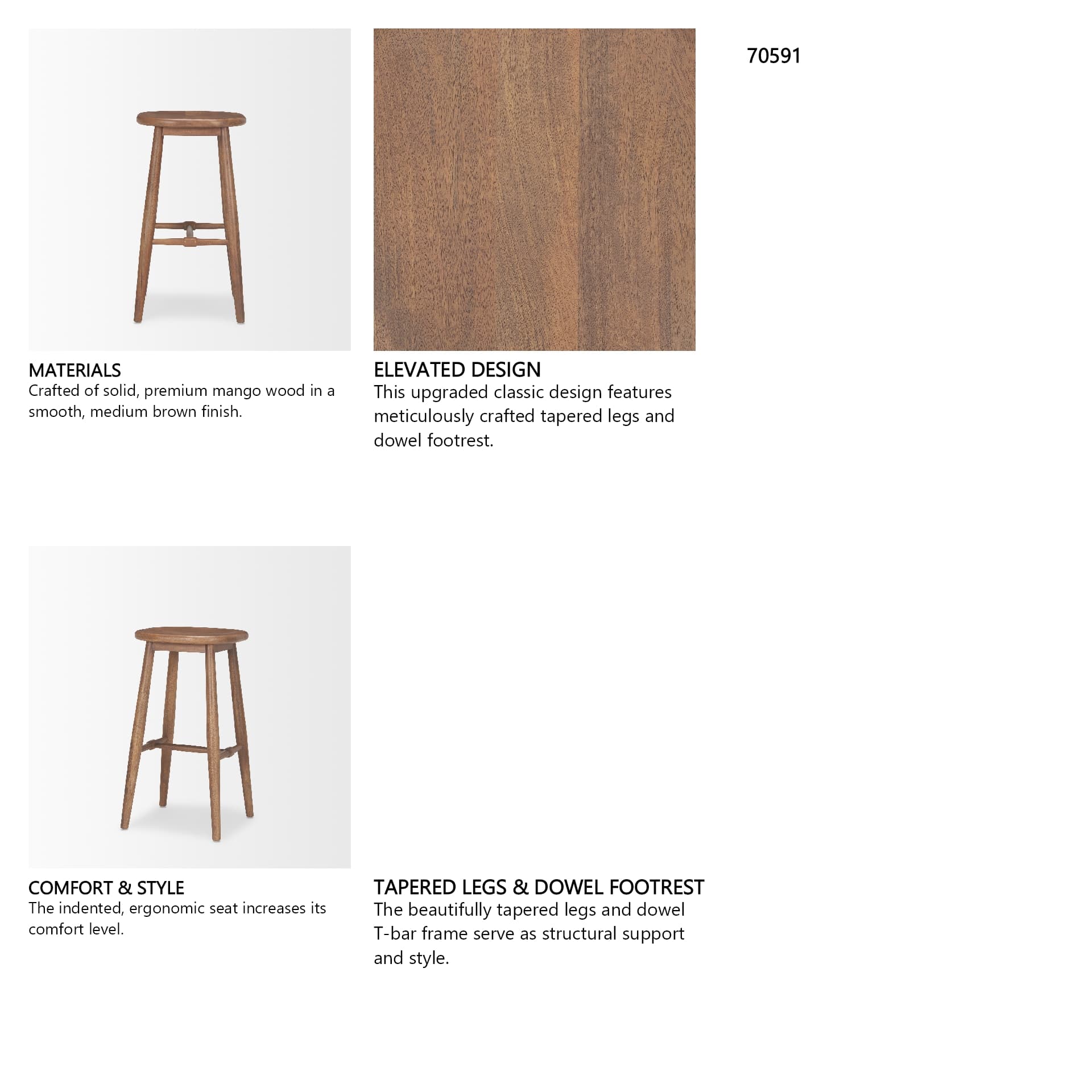 Ernest Backless 30in Seat Bar Stool | Medium Brown — product photograph