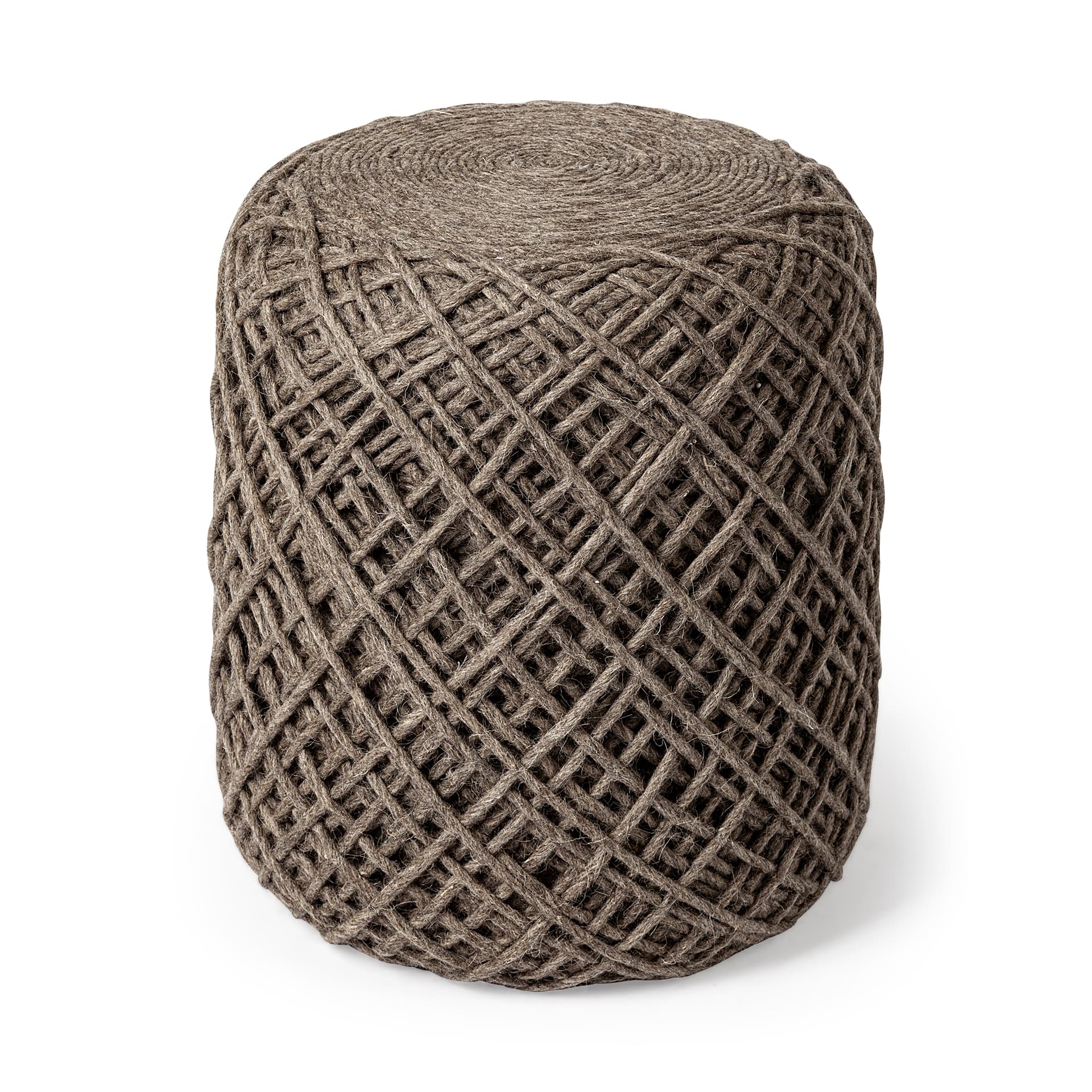 Allium Dark Brown Handwoven Wool Cylindrical Pouf — product photograph