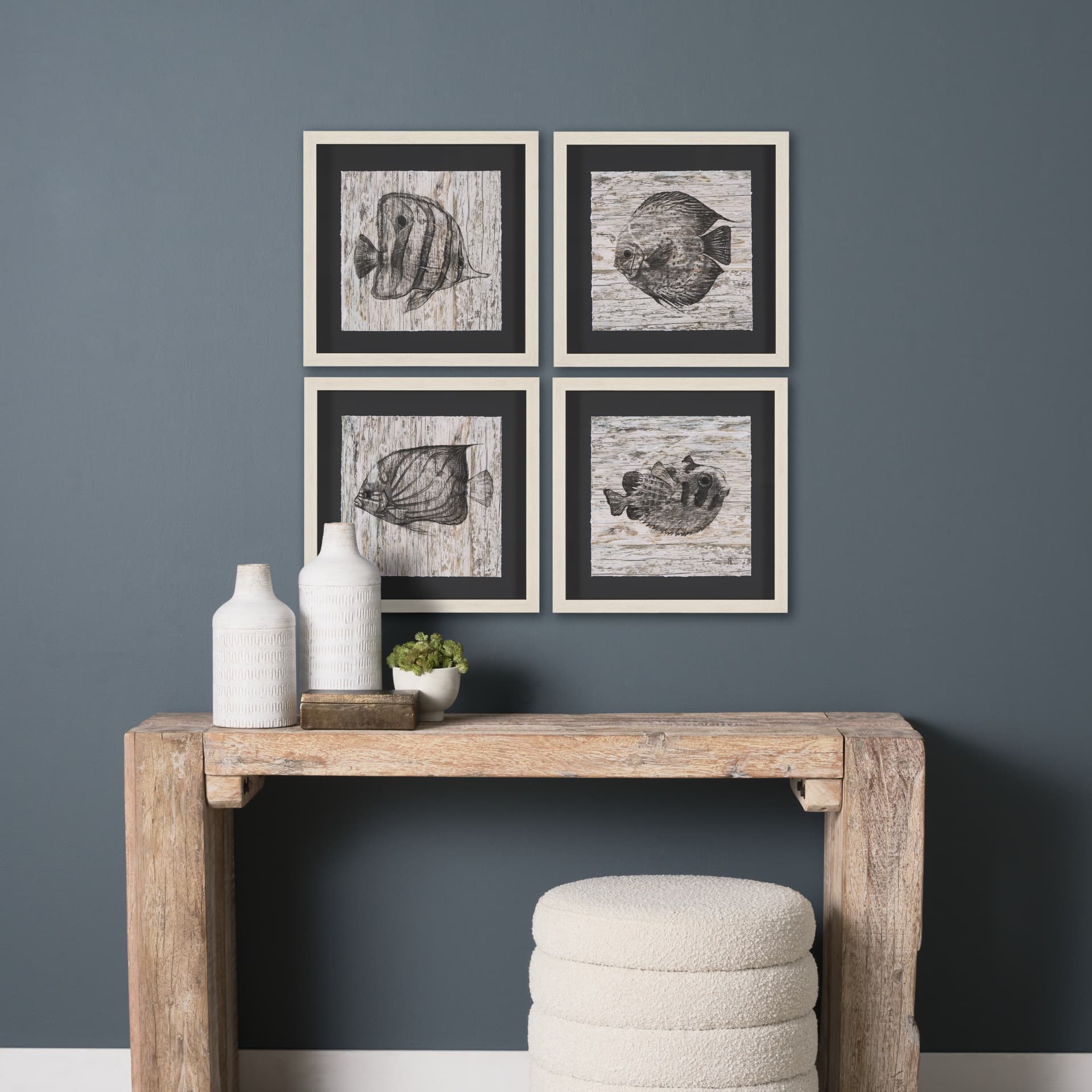 Wood Grain Fish I by Mercana Studio a Hand Embellished Textured Framed Art Print Matted under Glass — in a styled room
