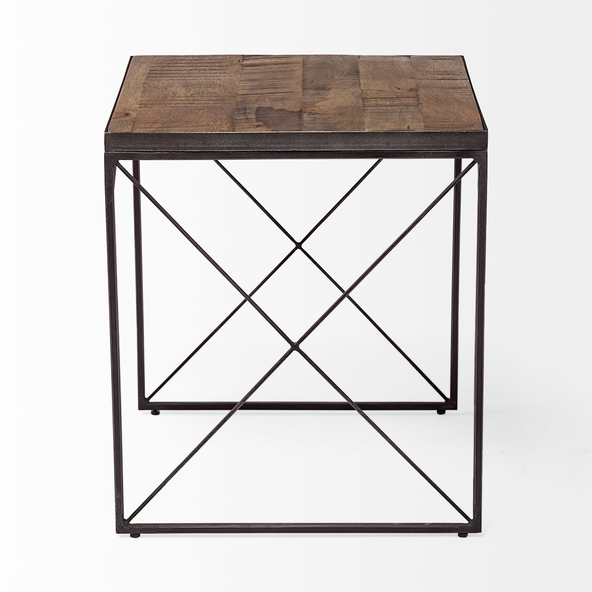 Trestman II 24" x 22.5" Square Top Medium Brown Wood and Iron Cross Braced End/Side Table — product photograph