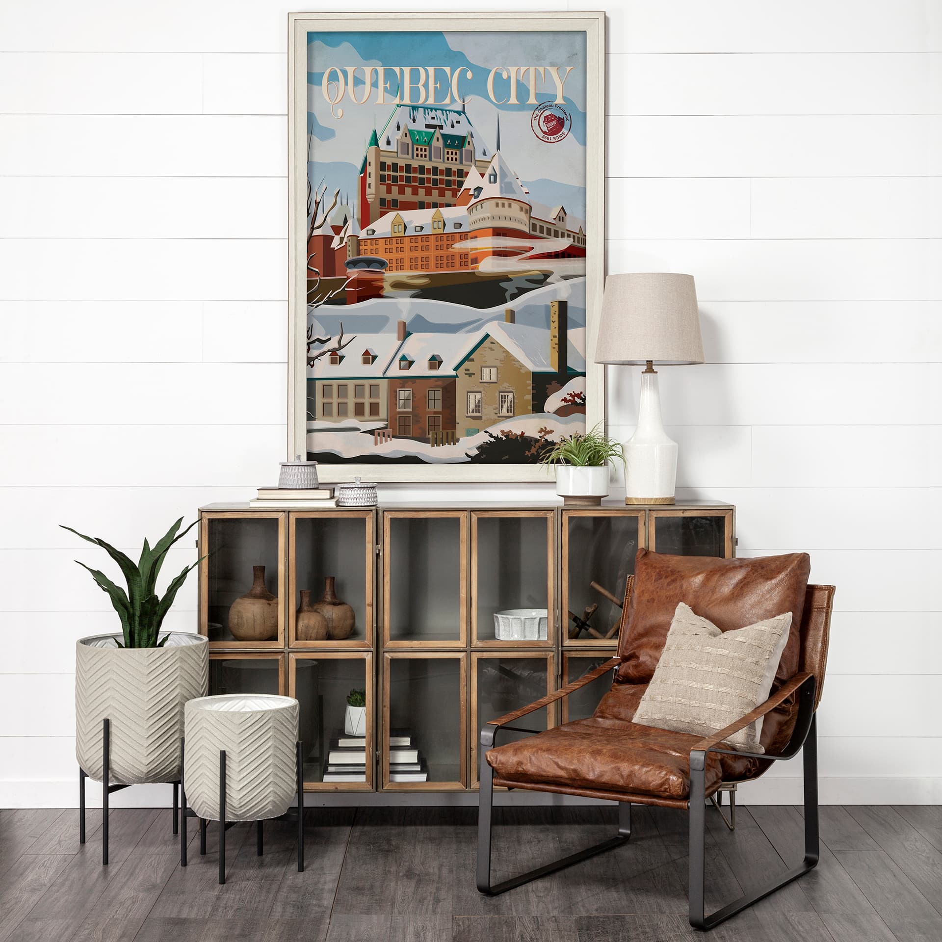 Quebec City Go Canada (XL) by Mercana Studio Hand Embellished Decograph Framed Art Print under Glass — in a styled room