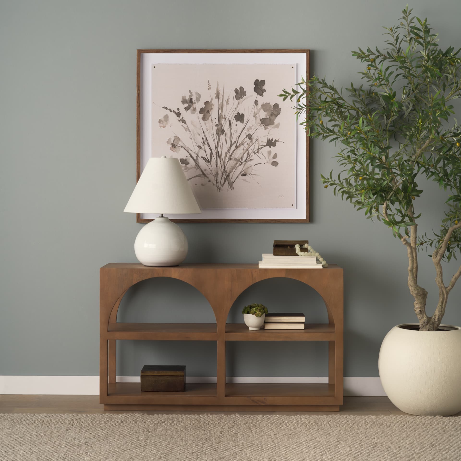 Bela 54" Arched Console Table Medium Brown Wood — product photograph