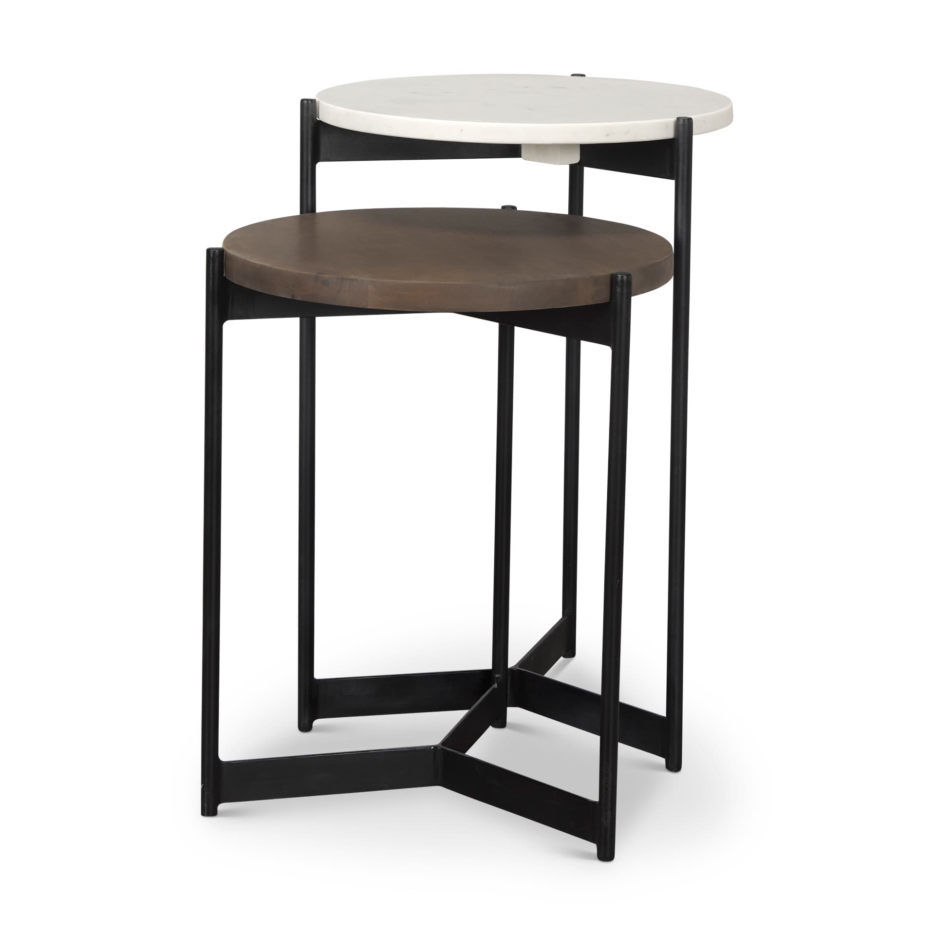 Larkin Marble & Dark Brown Wood Tabletop Nesting End/Side Tables — product photograph