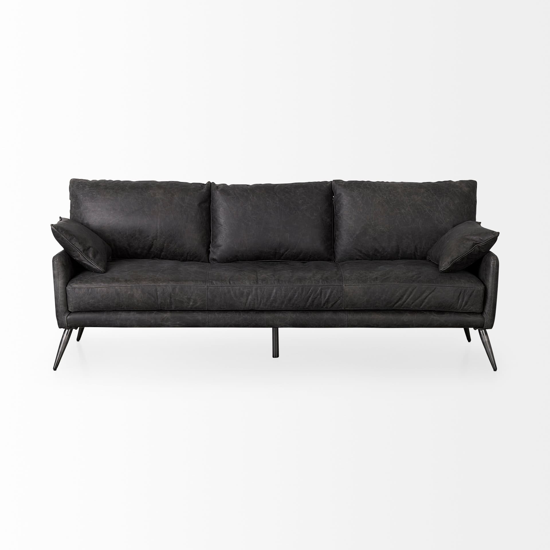 Cochrane 82L x 33W x 32.3 Black Leather Three Seater Sofa — product photograph