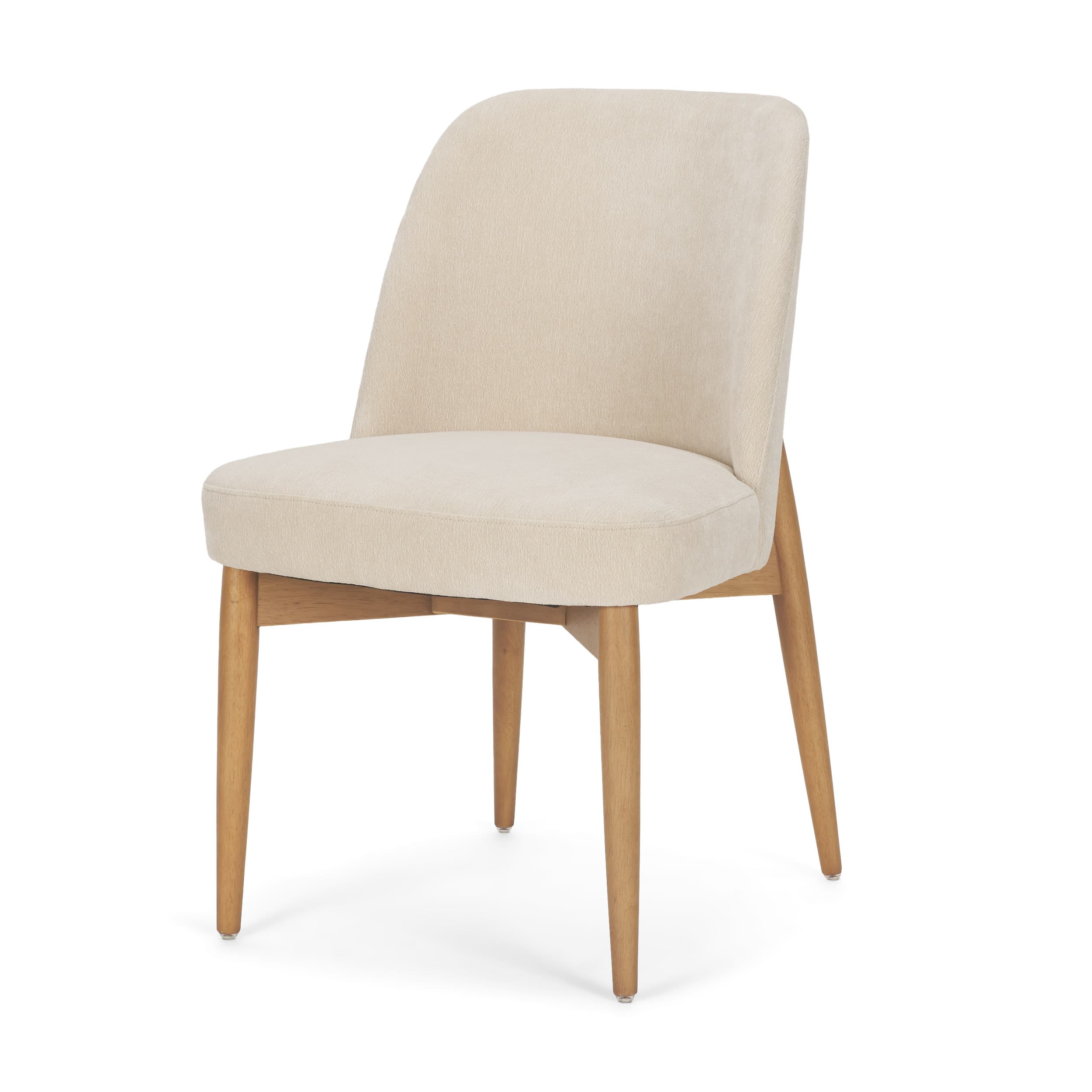 Abbie Curved Back Dining Side Chair | Oatmeal Fabric w/ Brown Wood — product photograph