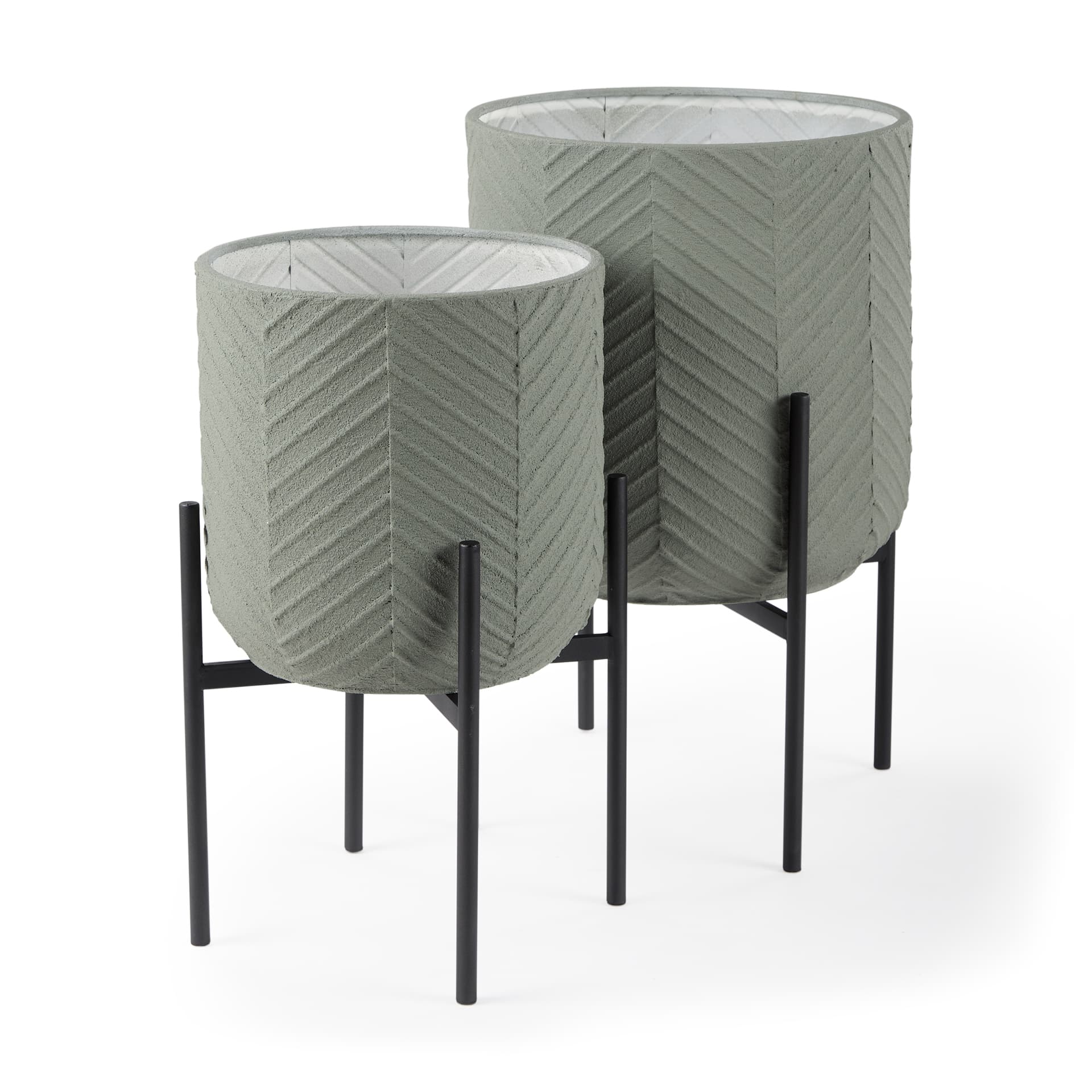 Mabel Set of Two 15.4 x 24.8 Green Top W/ Black Iron Base Plant Stands — product photograph