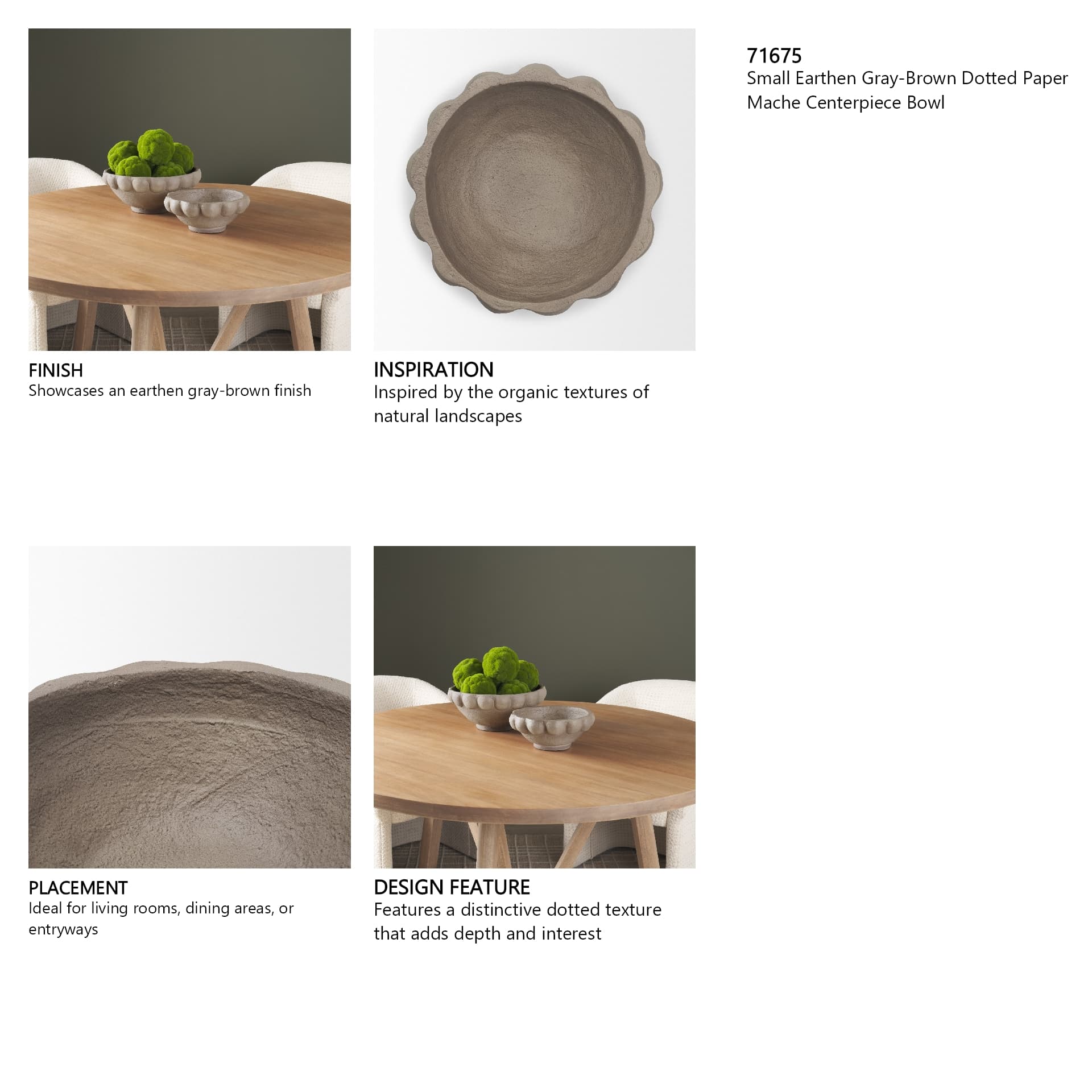 Konya Small Earthen Gray-Brown Dotted Paper Mache Centerpiece Bowl — in a styled room