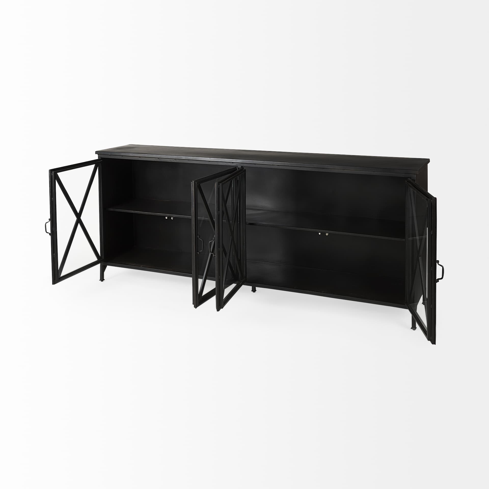 Poppy I 79x16 Black Metal With Glass Door Sideboard — product photograph