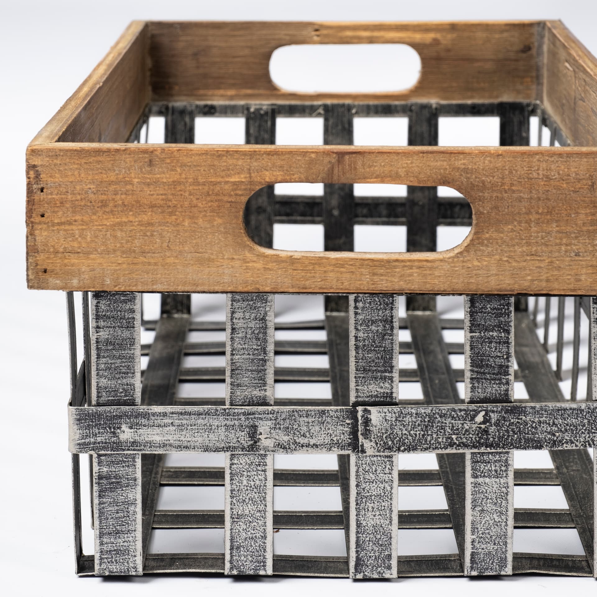 Chartrand Set of 2 Wood And Metal Open Crate Style Baskets — product photograph
