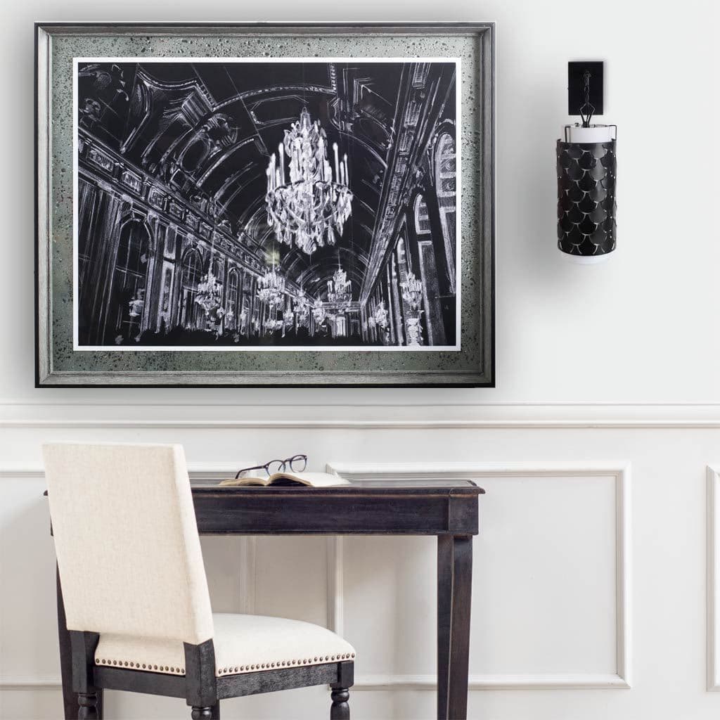 Brasseur III 10.5x22 Black Toned Metal Fish Scale Wall Sconce — in a styled room