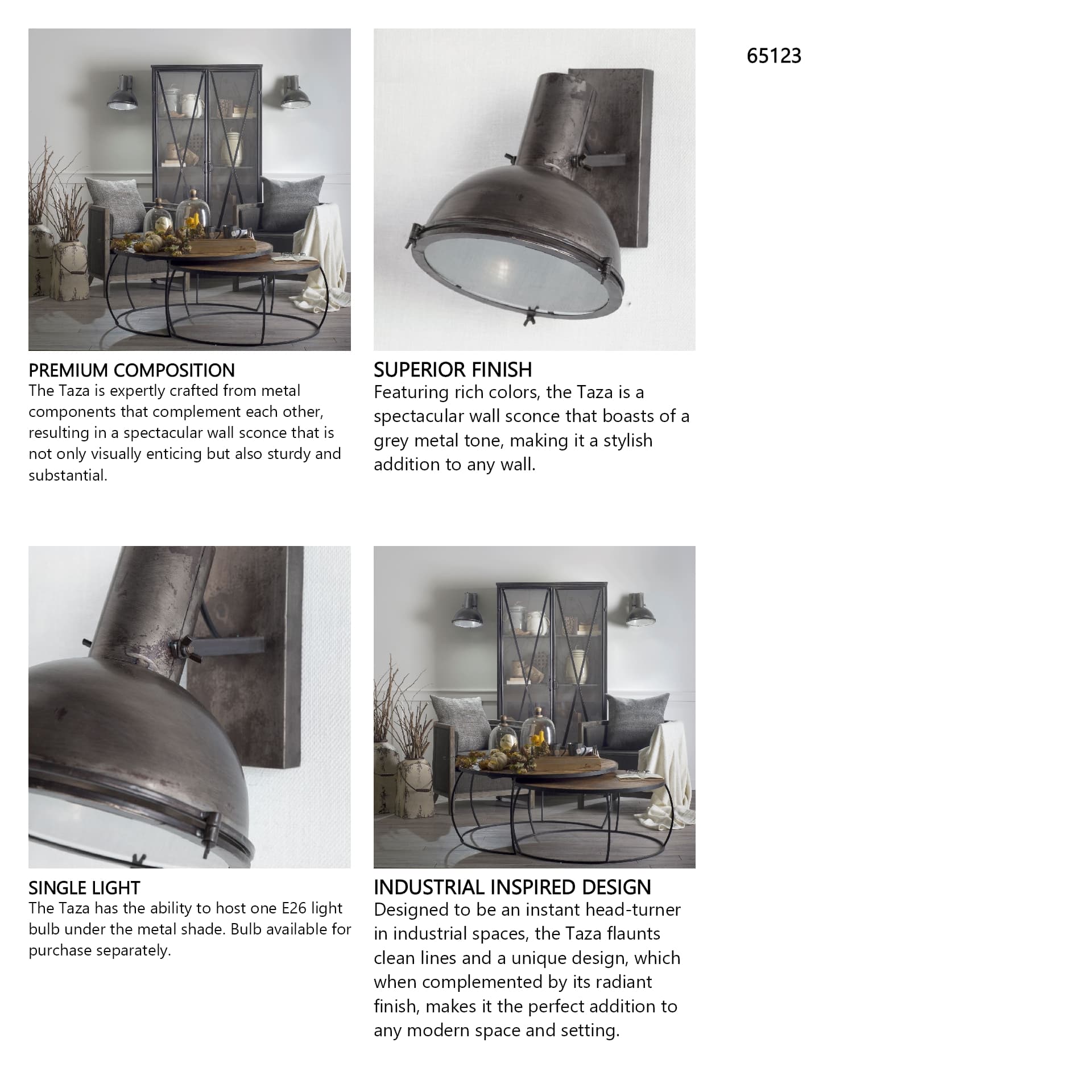 Taza 10.3x12 Gray Metal Dome Shade Wall Sconce — in a styled room
