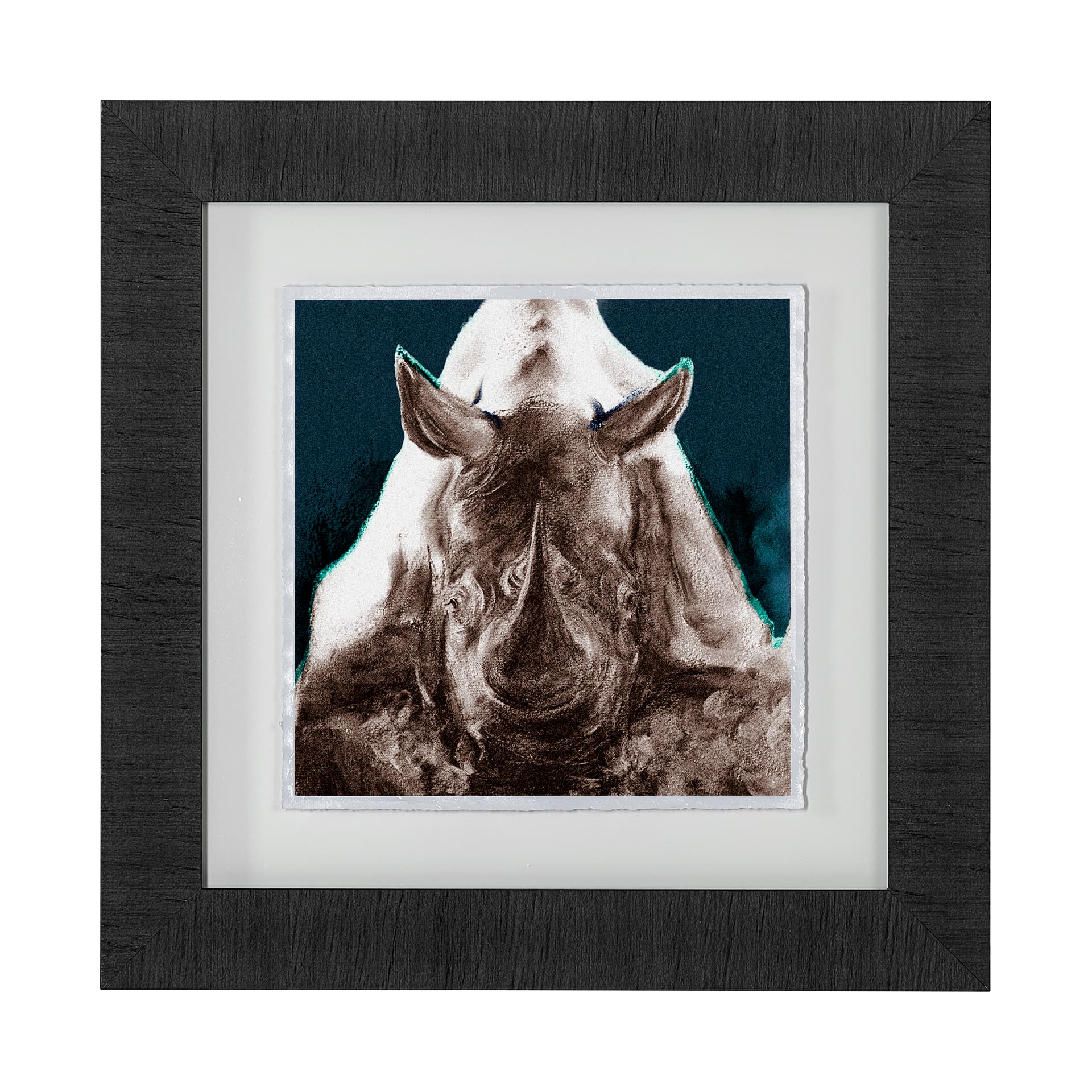 Rhino Blue by Mercana Studio a Hand Embellished Textured Framed Art Print Matted under Glass — product photograph