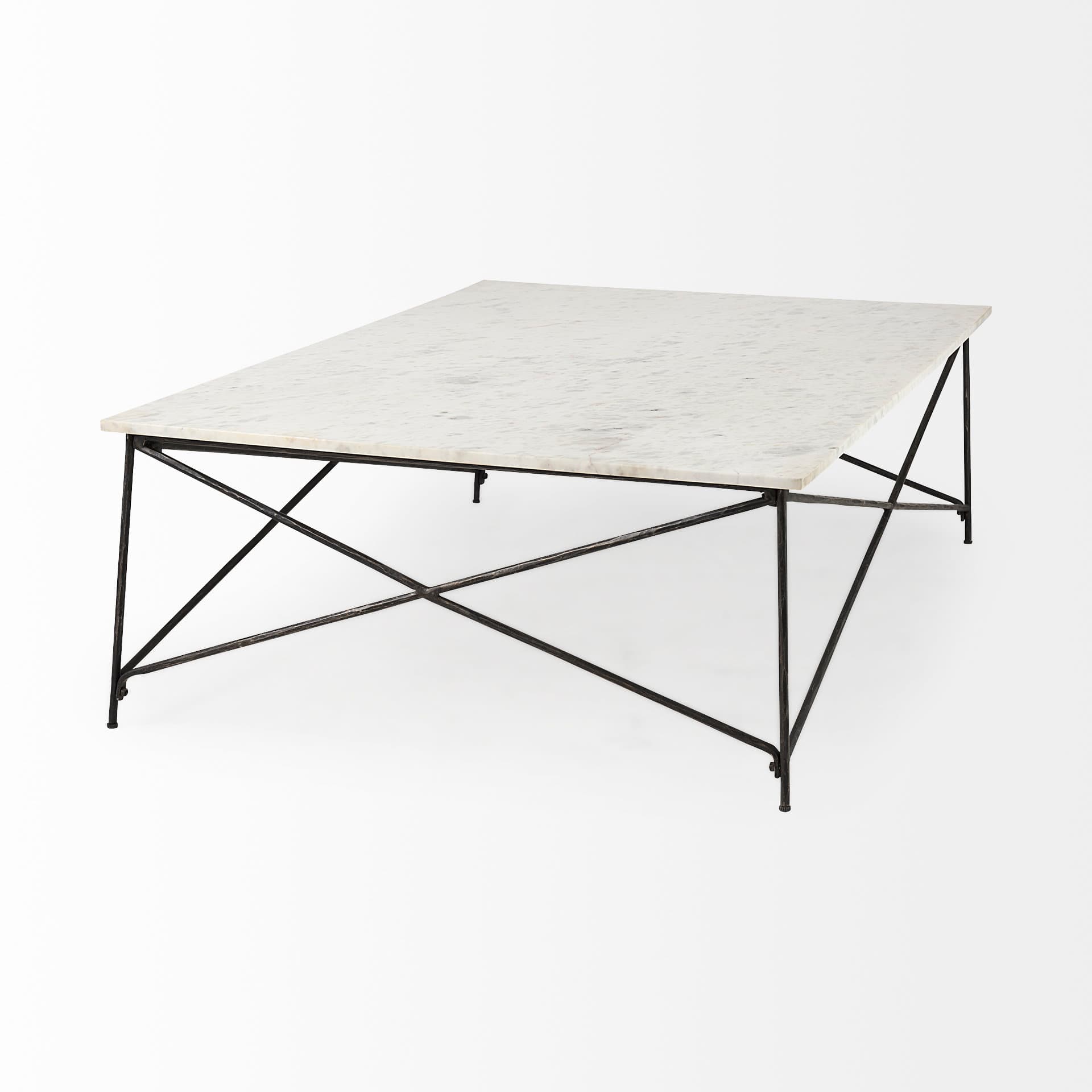 Lorlei I 53.0 X 35.0 X 15.5 White Marble Top W/ X-Shaped Gray Iron Base Coffee Table — product photograph
