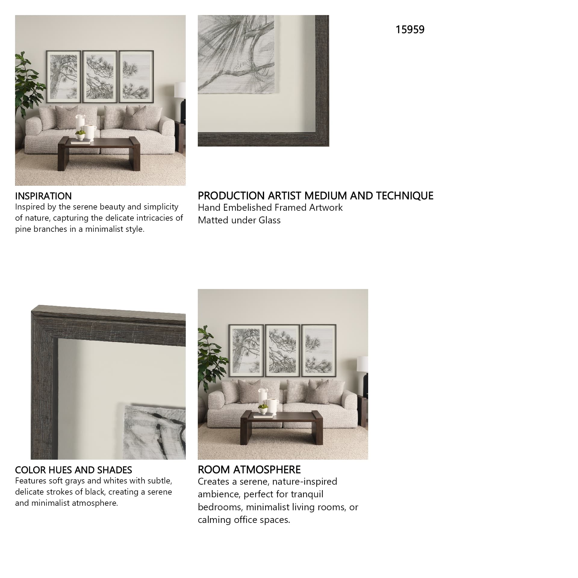 Ponderosa Whisper R by Mercana Studio Hand Embelished Framed Artwork Matted under Glass — in a styled room