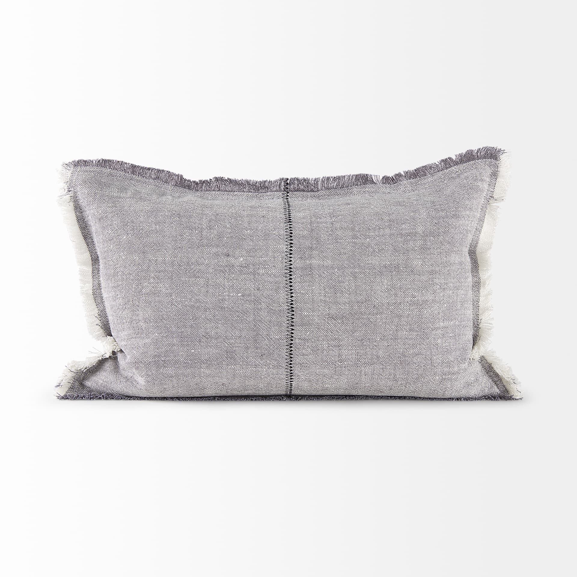 Thais 13x21 Gray Fabric Fringed Pillow Cover w/Down Filler — product photograph