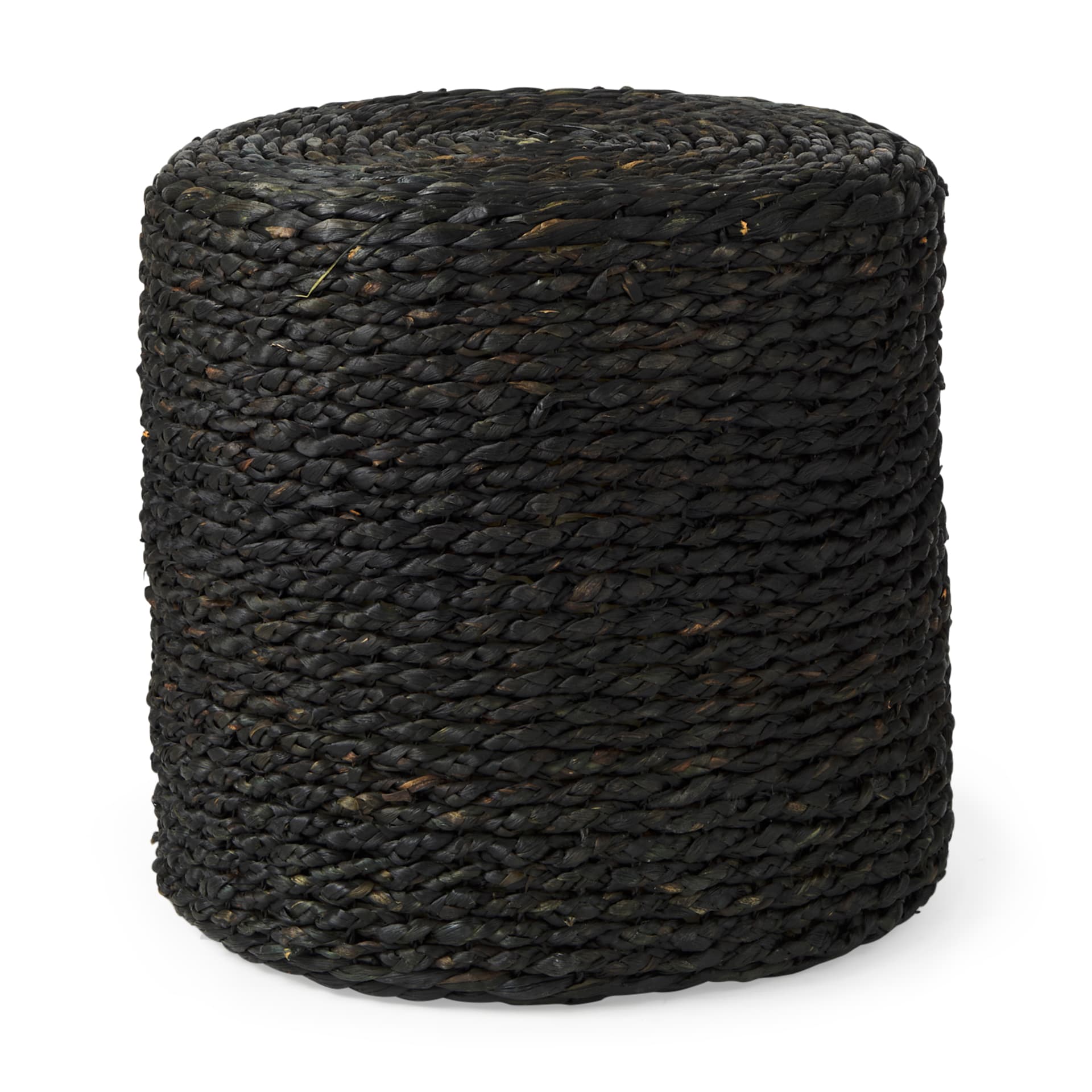 Dina 17.7L x 17.7W x 17.7H Black Cornhusk and Water Hyacinth Round Pouf — product photograph