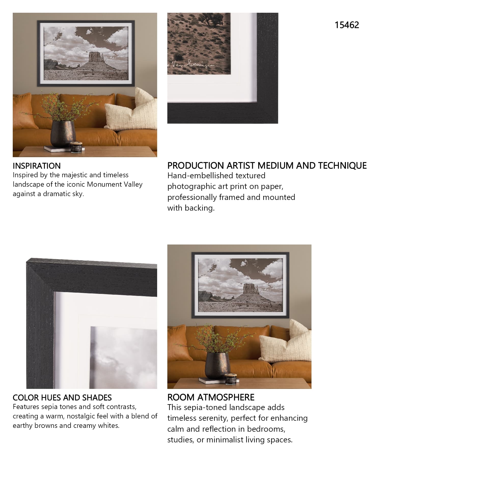 Monument Valley II Sepia by Debra Van Swearingen a Hand Embellished Framed Photo Art Print Matted un — in a styled room