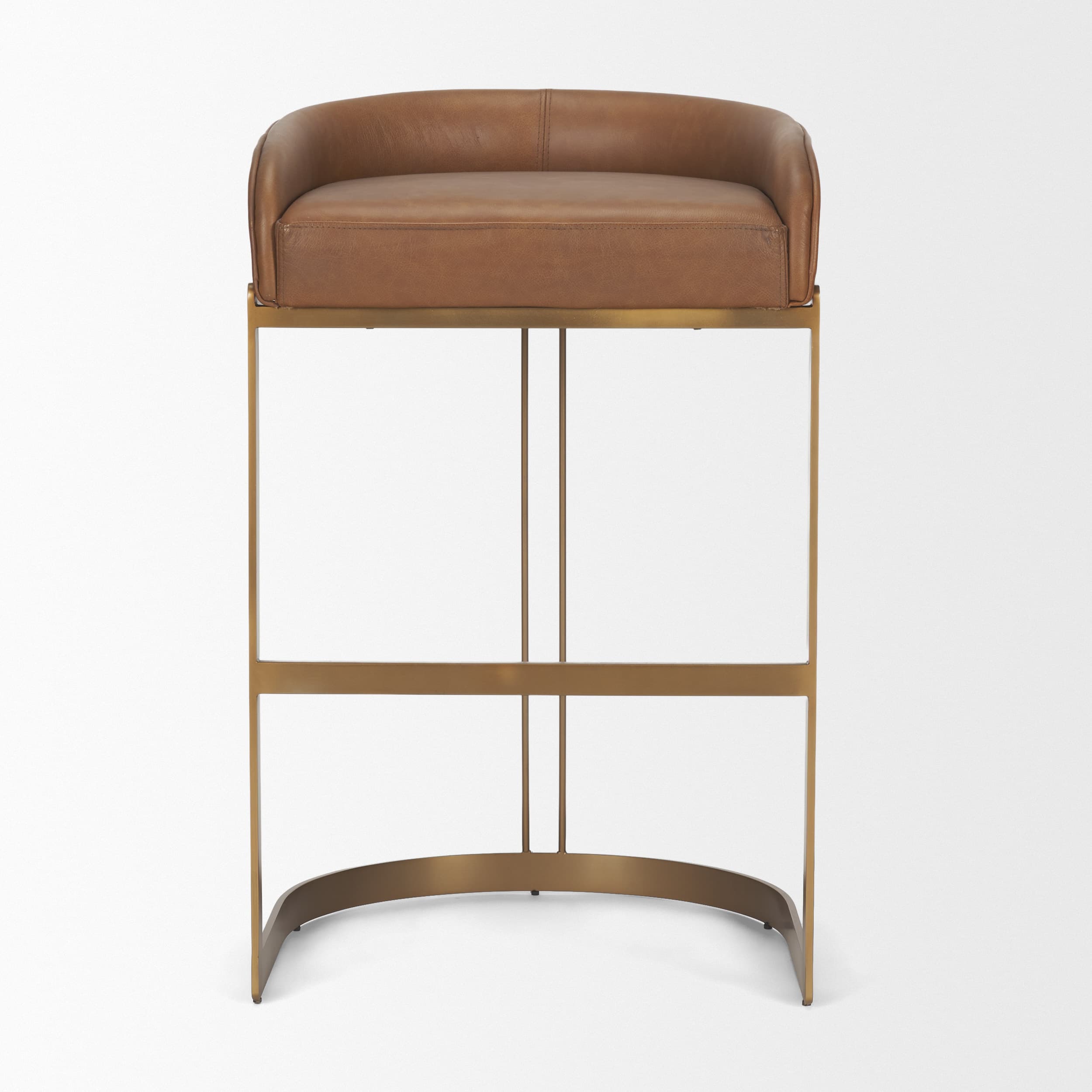 Hollyfield Low Back 28.75in Seat Bar Stool | Cognac Brown Leather — product photograph