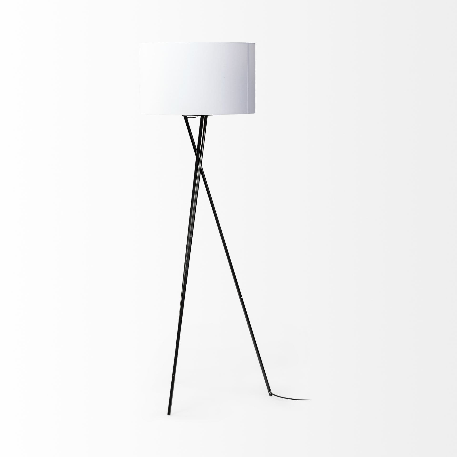 Ambrose 20.0L x 20.0W x 61.8H Black Metal W/White Fabric Shade Floor Lamp — product photograph