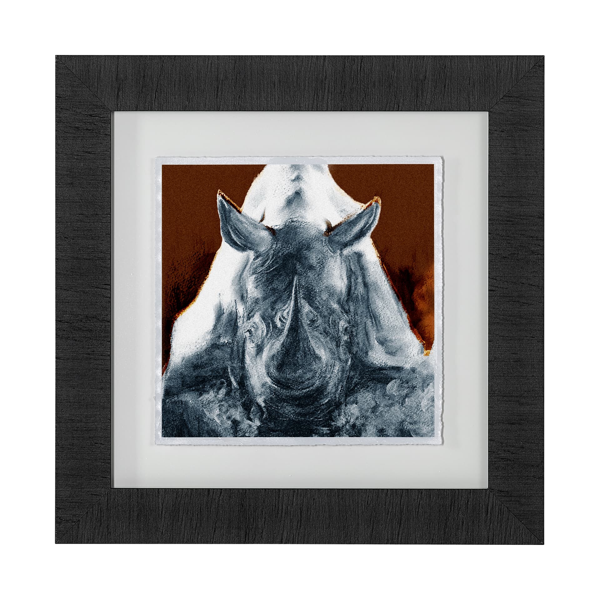 Rhino Burn Orange by Mercana Studio a Hand Embellished Textured Framed Art Print Matted under Glass — product photograph