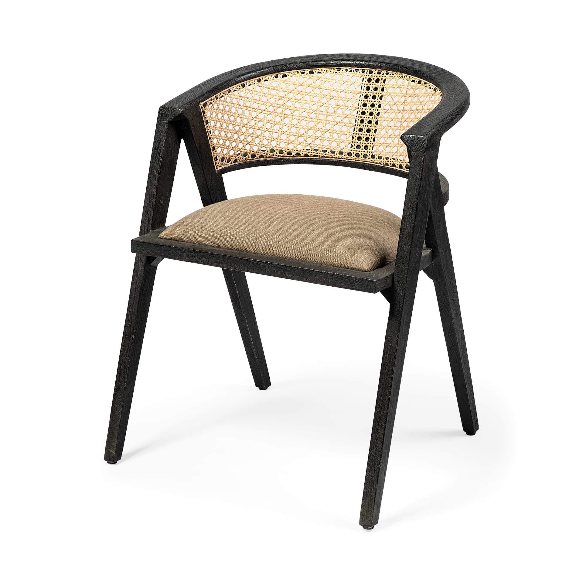Tabitha Cane Back Dining Arm Chair | Linen w/ Black Wooden — product photograph
