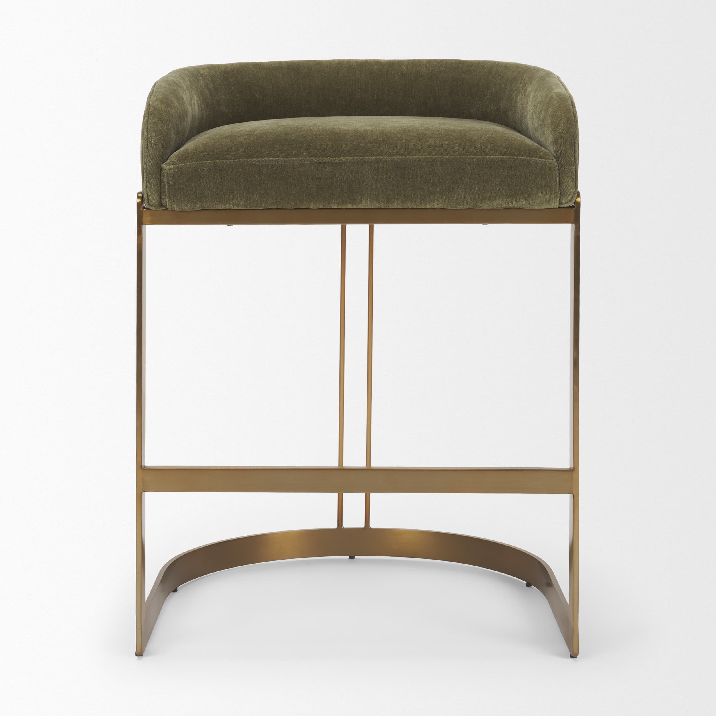 Hollyfield Backless 28.7in Seat Bar Stool | Olive Fabric w/ Gold Metal — product photograph