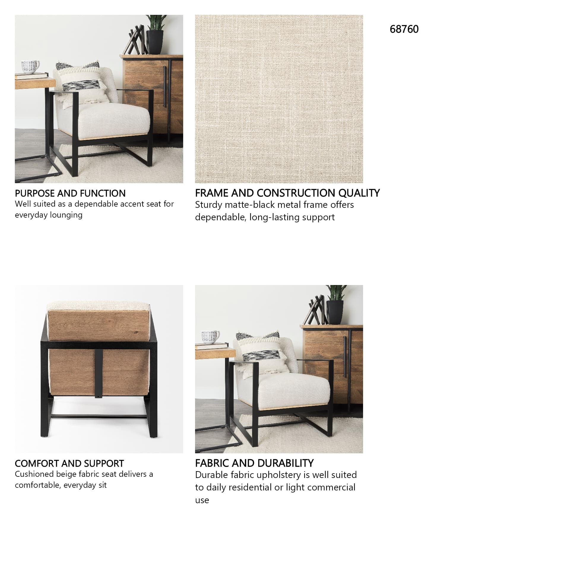 Stamford Light Beige Upholstered Seat w/ Wood Back, Metal Frame Accent Chair — in a styled room