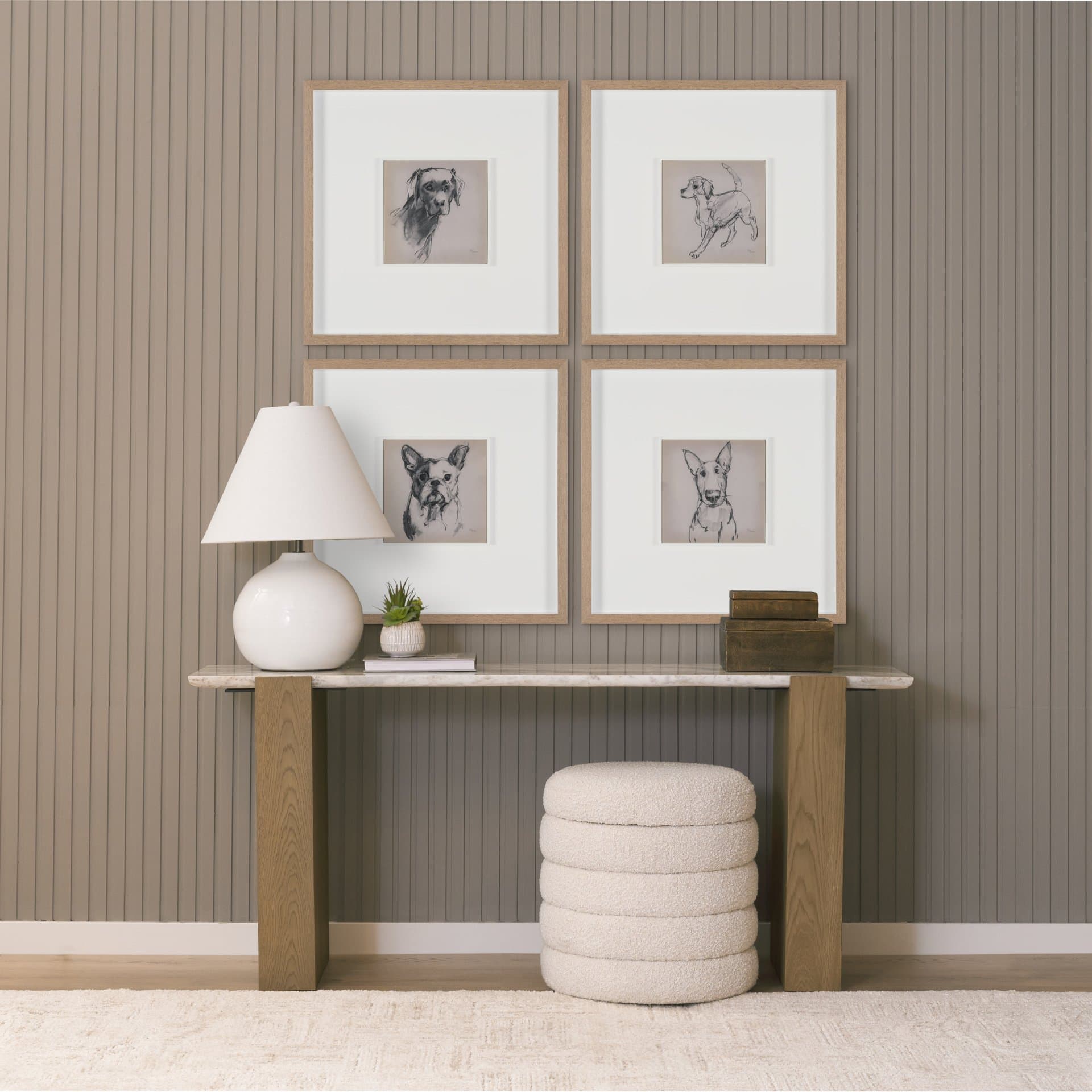 English Bull Terrier by Mercana Studio Hand-Embellished Framed Artwork Matted under Glass — in a styled room