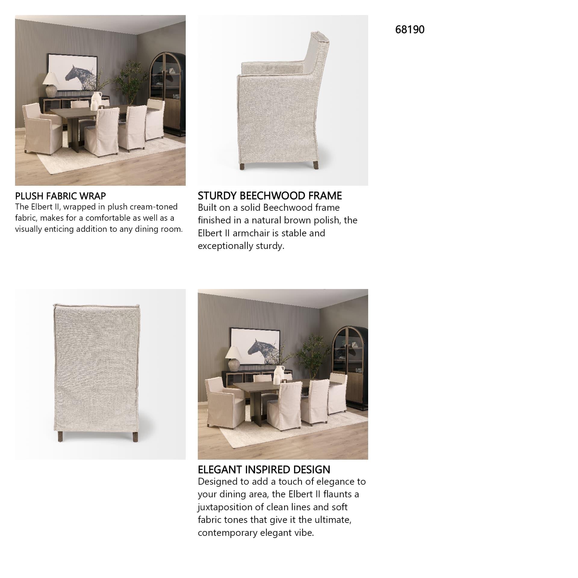 Elbert Solid Back Dining Side Chair | Cream Fabric w/ Brown Wood — in a styled room